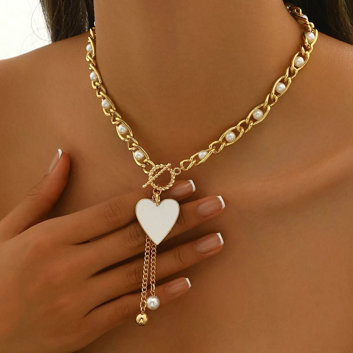 18K Gold - Plated Pearl Heart Necklace designed for comfort and style at Lookzlike