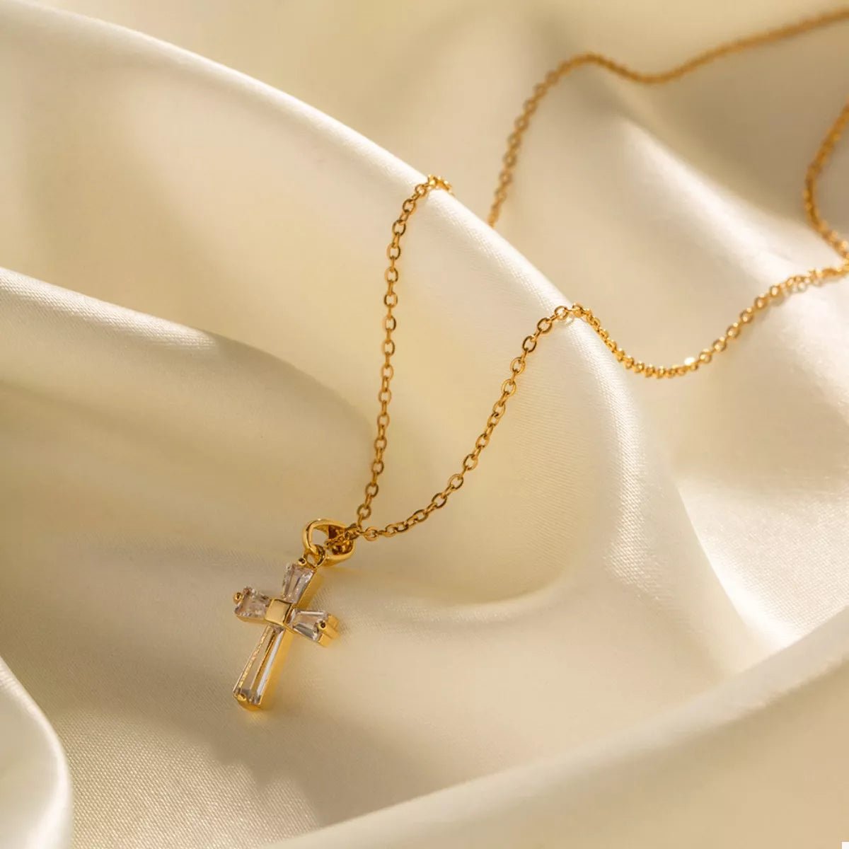18K Gold - Plated Stainless Steel Zircon Cross Necklace designed for comfort and style at Lookzlike