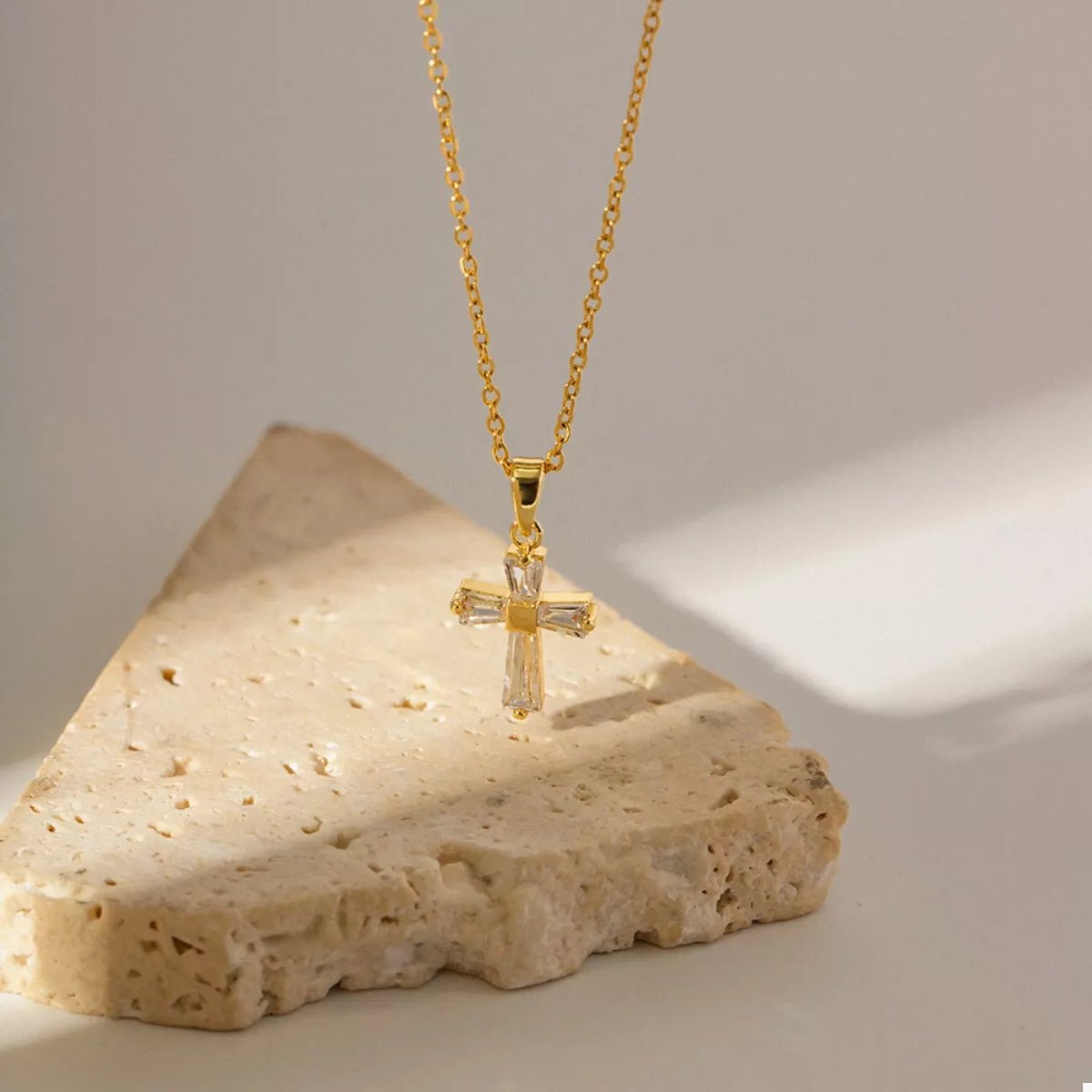18K Gold - Plated Stainless Steel Zircon Cross Necklace designed for comfort and style at Lookzlike