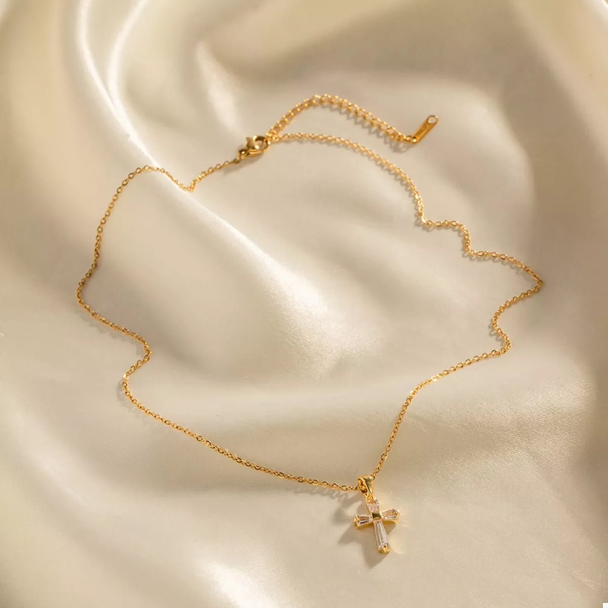 18K Gold - Plated Stainless Steel Zircon Cross Necklace designed for comfort and style at Lookzlike