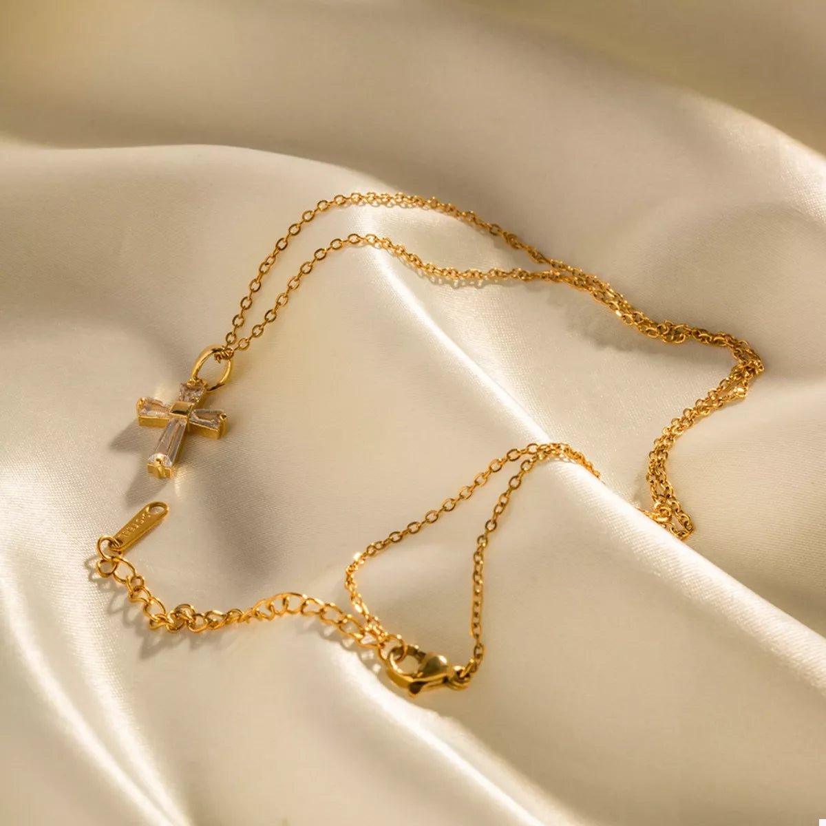 18K Gold - Plated Stainless Steel Zircon Cross Necklace designed for comfort and style at Lookzlike