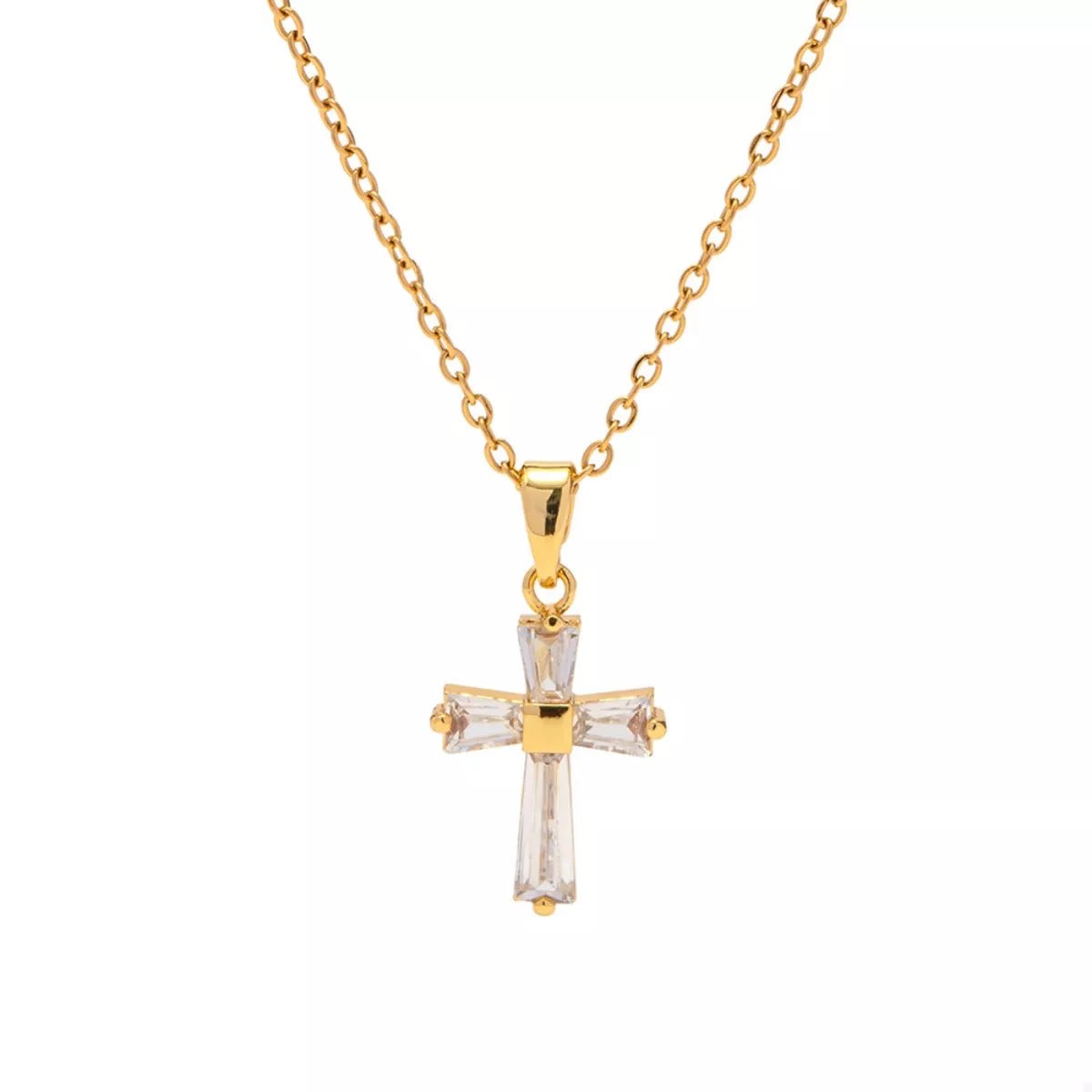 18K Gold - Plated Stainless Steel Zircon Cross Necklace designed for comfort and style at Lookzlike