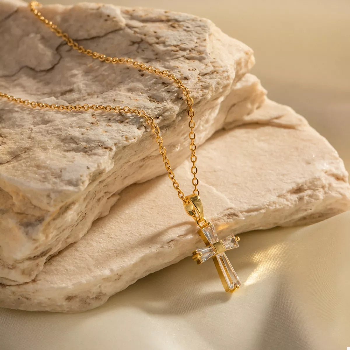 18K Gold - Plated Stainless Steel Zircon Cross Necklace designed for comfort and style at Lookzlike