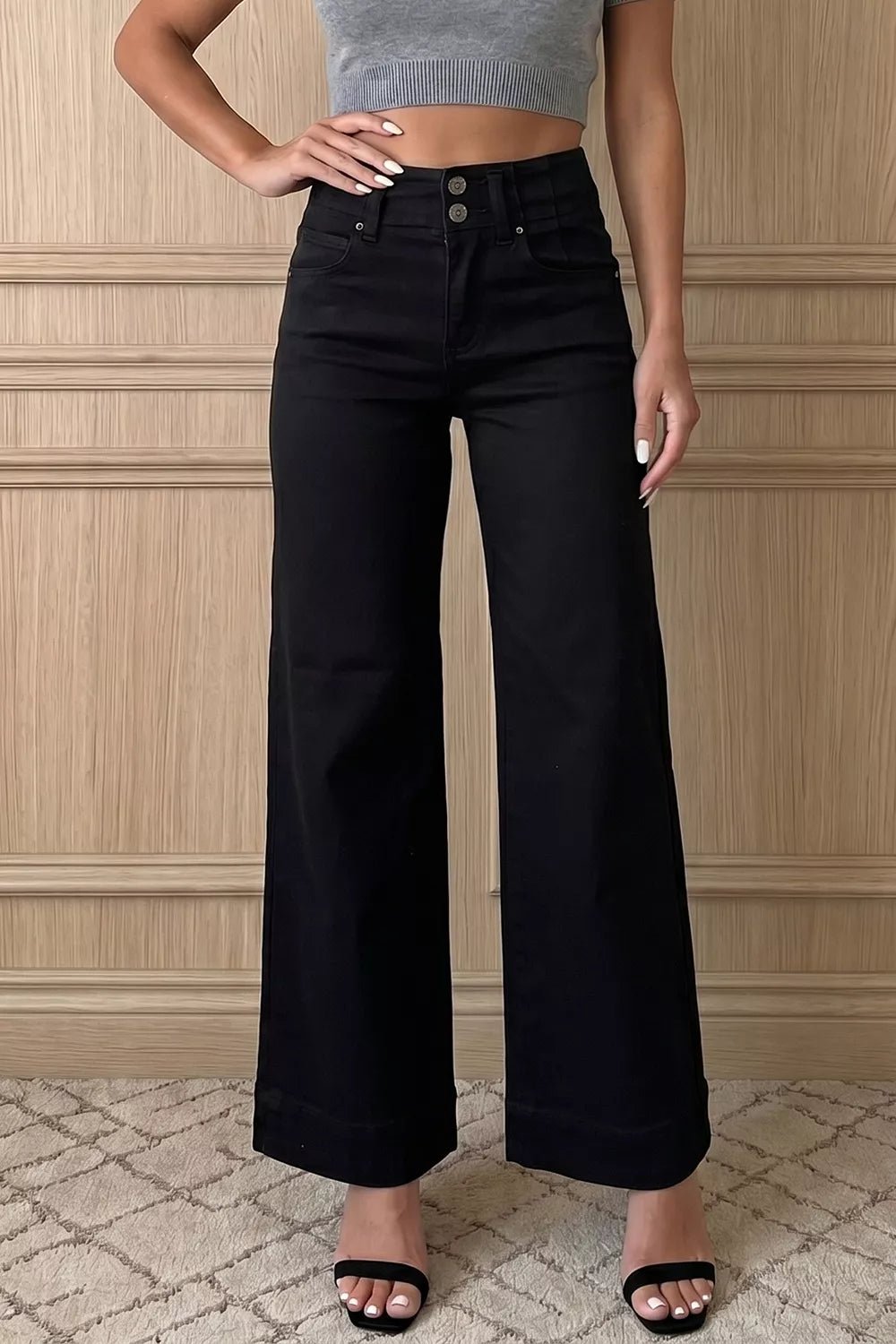 2-Button High Waist Flared Bottom Jeans designed for comfort and style at Lookzlike