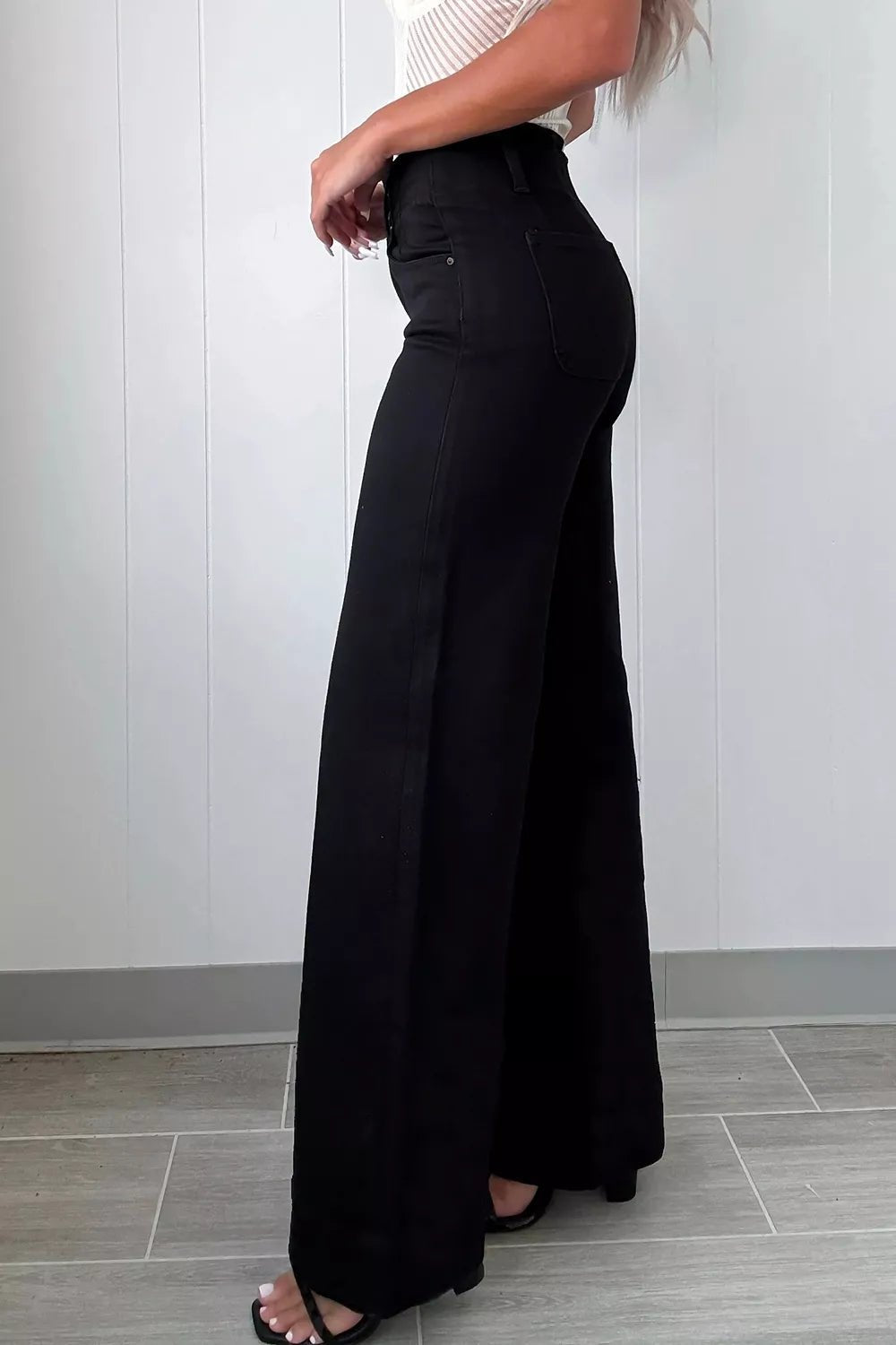 2-Button High Waist Flared Bottom Jeans designed for comfort and style at Lookzlike