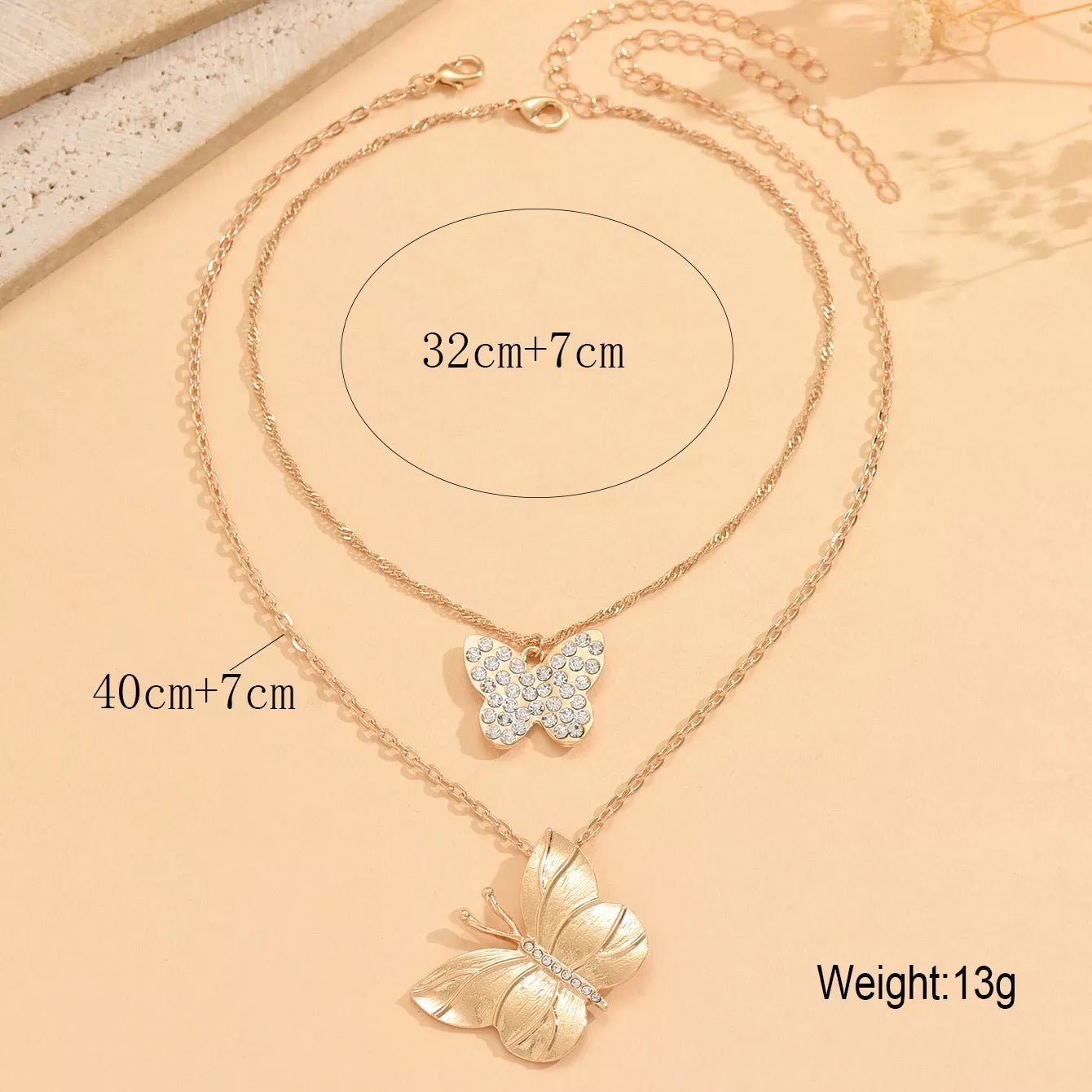 2 Piece 18K Gold - Plated Rhinestone Butterfly Necklace designed for comfort and style at Lookzlike