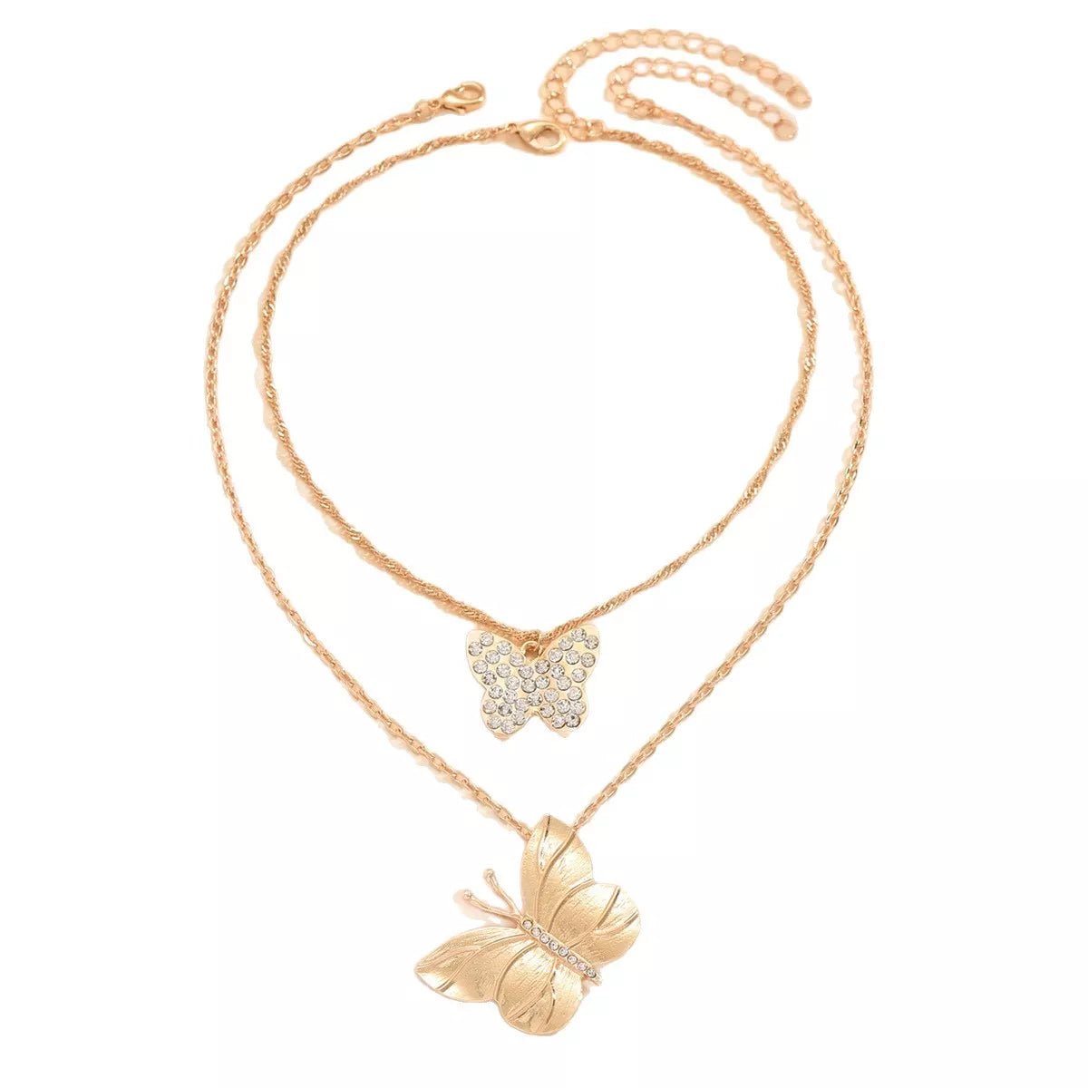 2 Piece 18K Gold - Plated Rhinestone Butterfly Necklace designed for comfort and style at Lookzlike