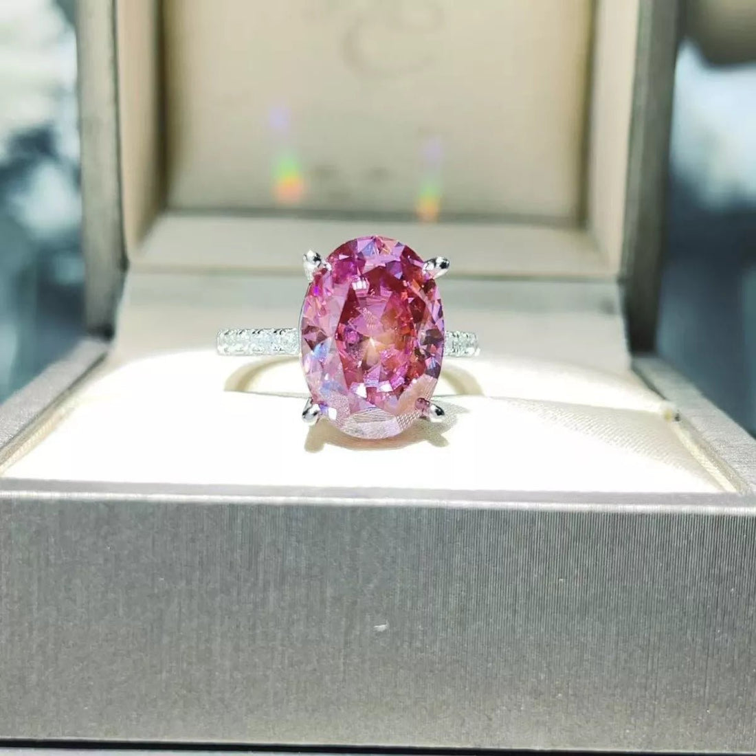 8 Carat Moissanite Oval 925 Sterling Silver Ring designed for comfort and style at Lookzlike