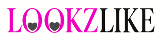 Logo with 'LOOKZLIKE' text in pink and black on a white background