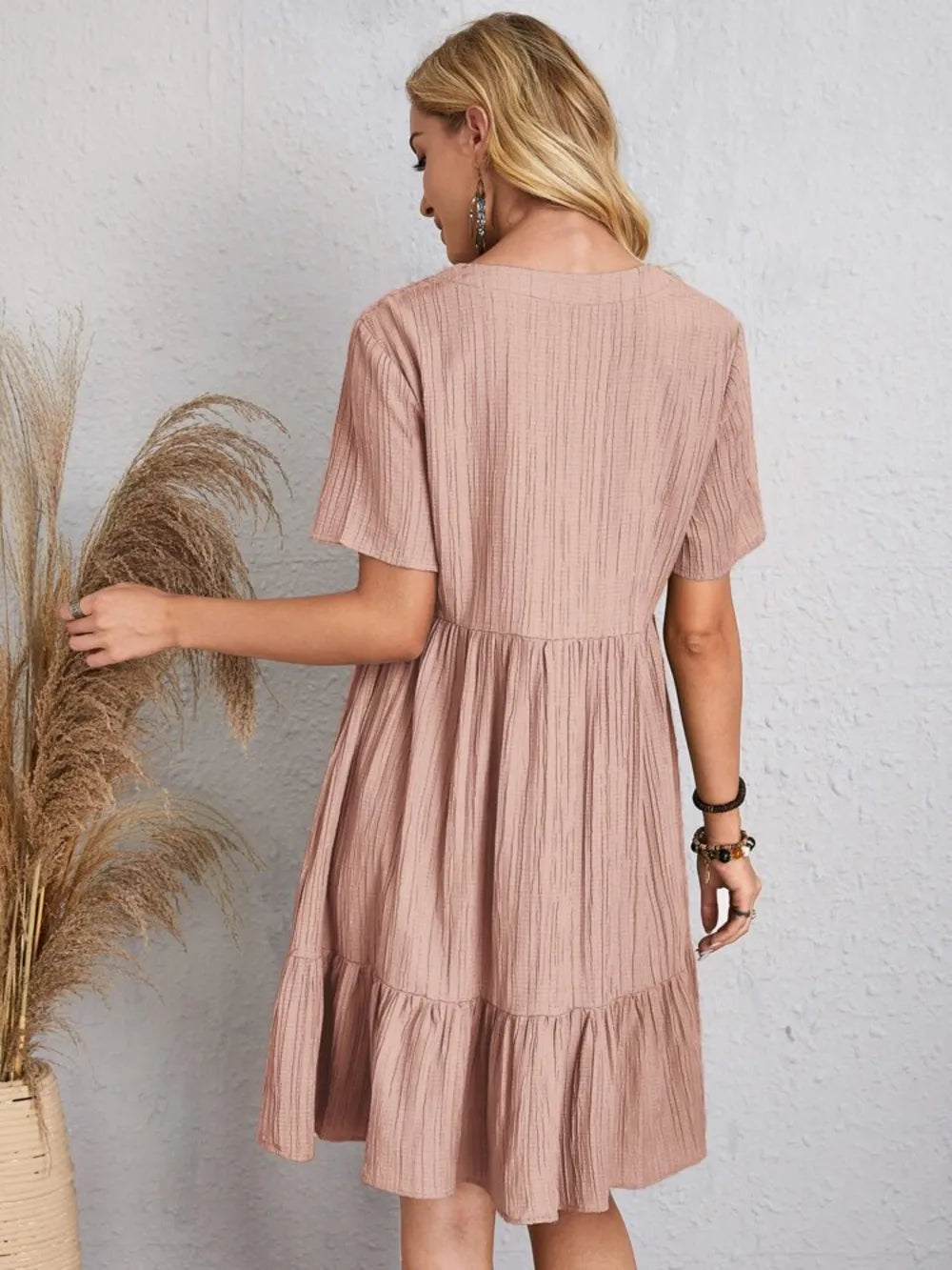 Full Size V-Neck Short Sleeve Dress - Lookzlike