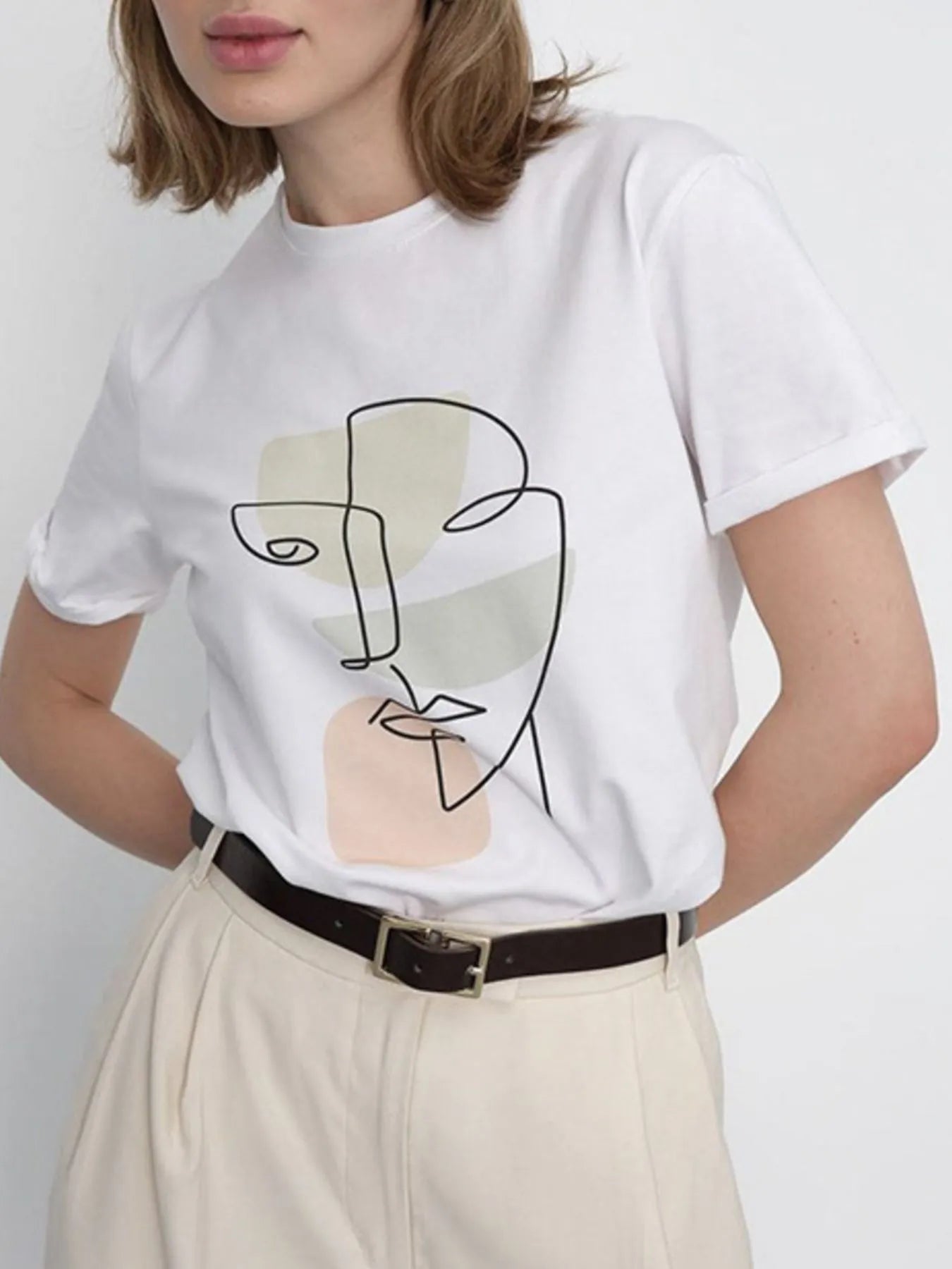 Abstract Face Graphic Casual Round Neck T-Shirt - Lookzlike