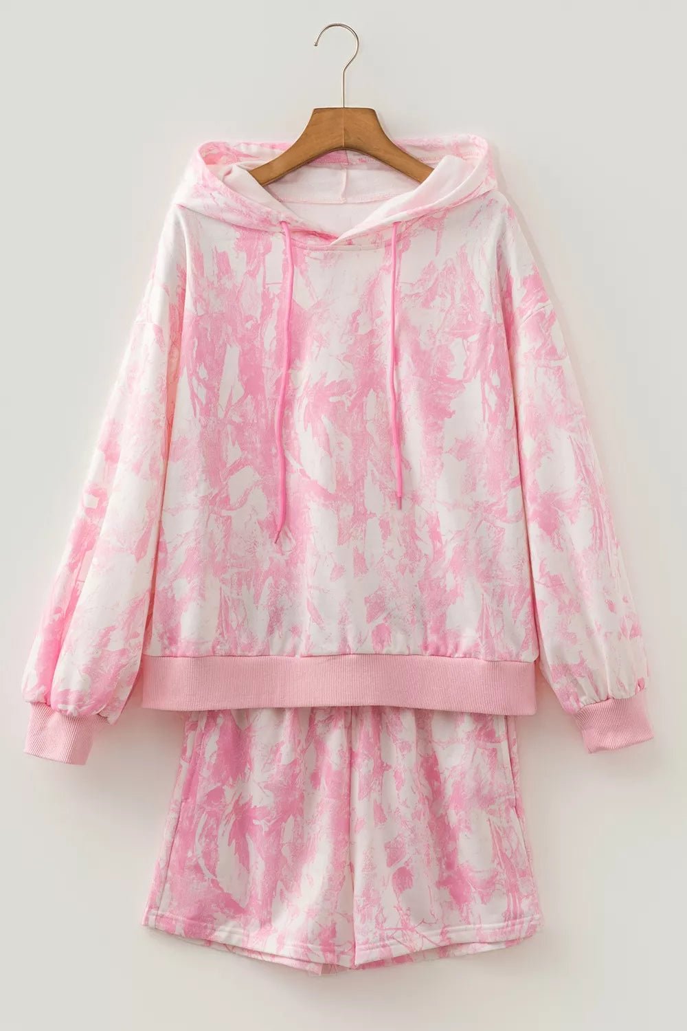 Abstract Print Loose Hoodie Slim Shorts 2pcs Set designed for comfort and style at Lookzlike