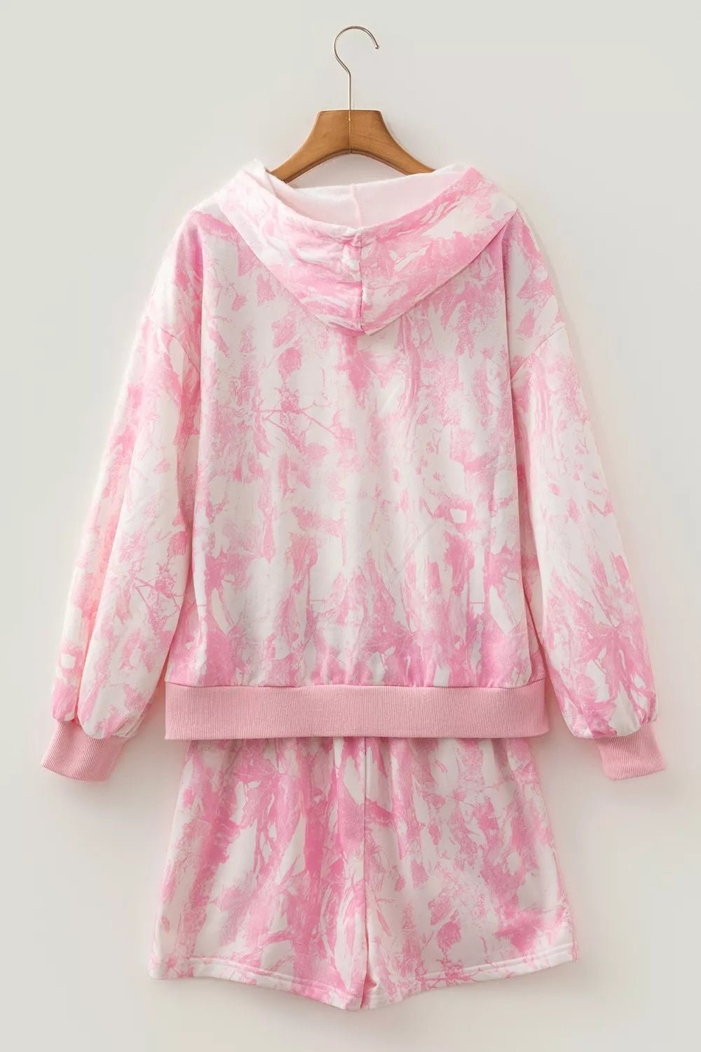 Abstract Print Loose Hoodie Slim Shorts 2pcs Set designed for comfort and style at Lookzlike
