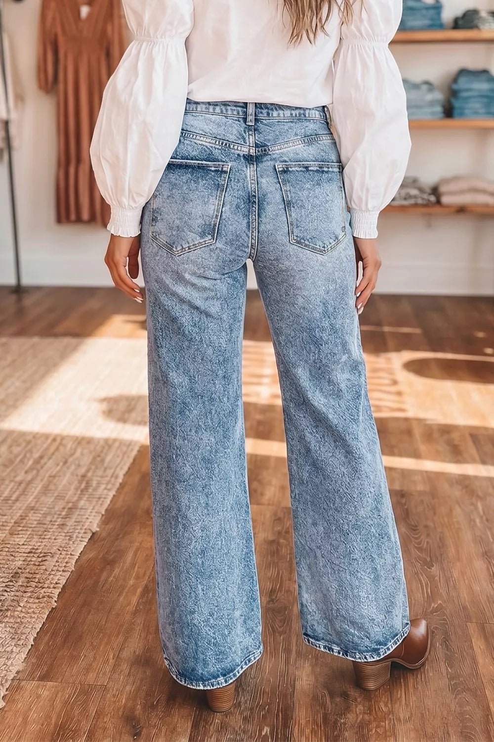 Acid Wash Pocket Detail Flare Jeans designed for comfort and style at Lookzlike