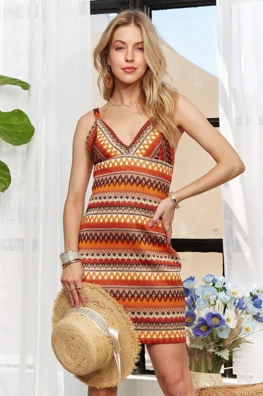 ADORA Contrast Striped V-Neck Mini Dress - Lookzlike