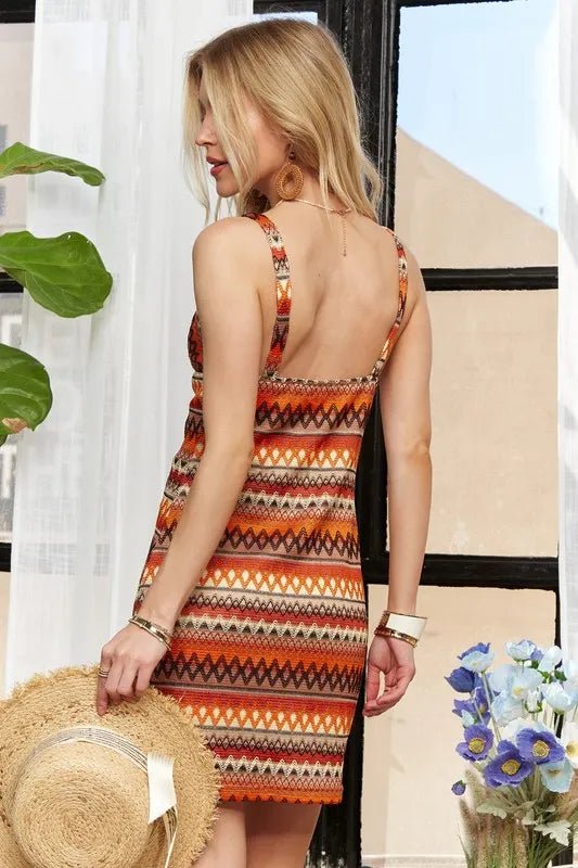 ADORA Contrast Striped V-Neck Mini Dress - Lookzlike