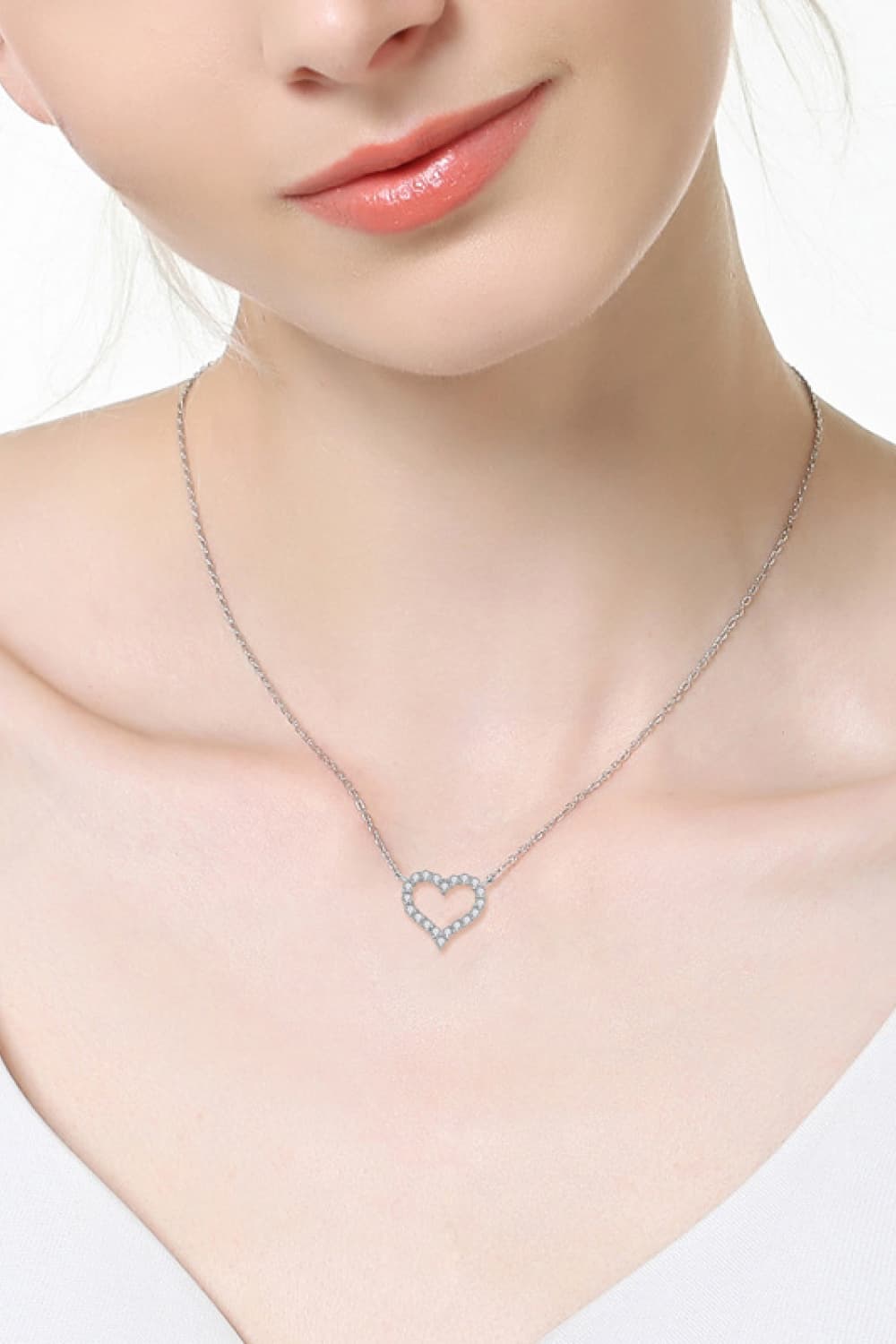 Adored Moissanite Platinum-Plated Heart Necklace - Lookzlike