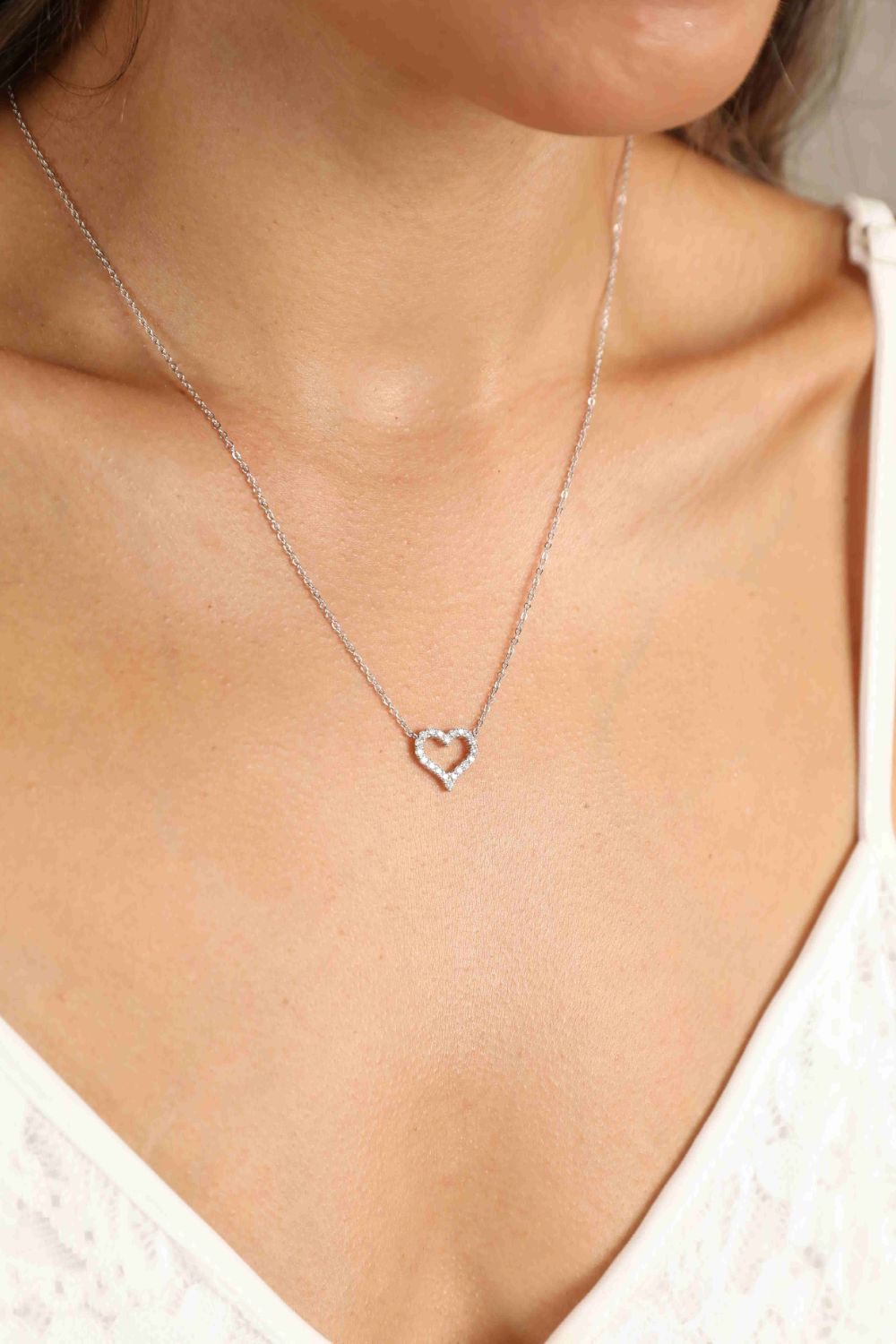 Adored Moissanite Platinum-Plated Heart Necklace - Lookzlike