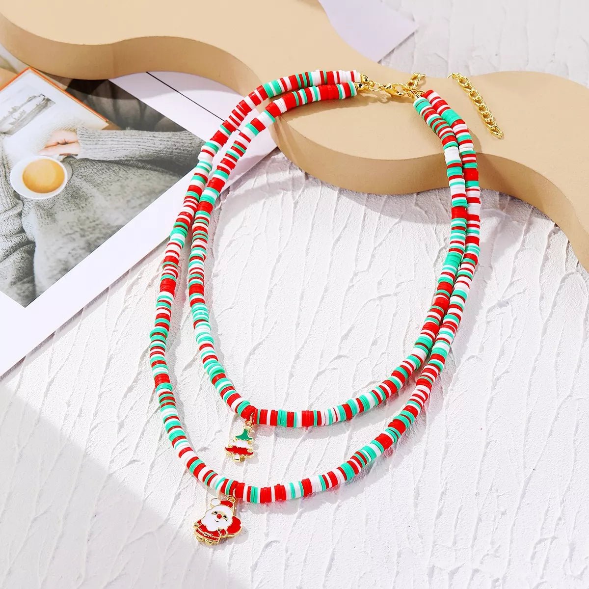 Alloy Christmas Necklace with Santa and Christmas Tree Pendant designed for comfort and style at Lookzlike