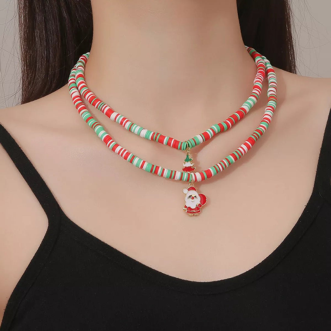 Alloy Christmas Necklace with Santa and Christmas Tree Pendant designed for comfort and style at Lookzlike