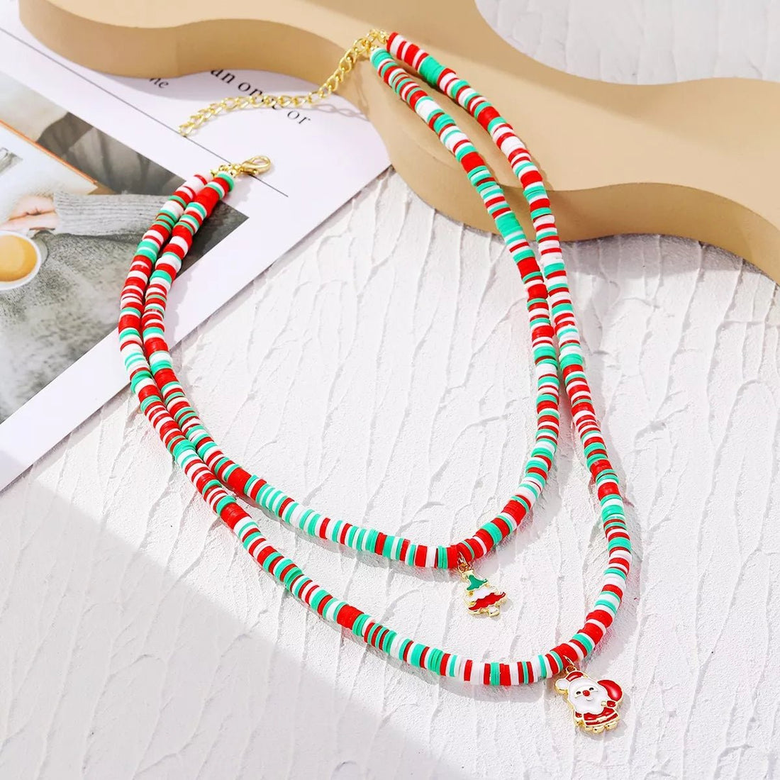 Alloy Christmas Necklace with Santa and Christmas Tree Pendant designed for comfort and style at Lookzlike
