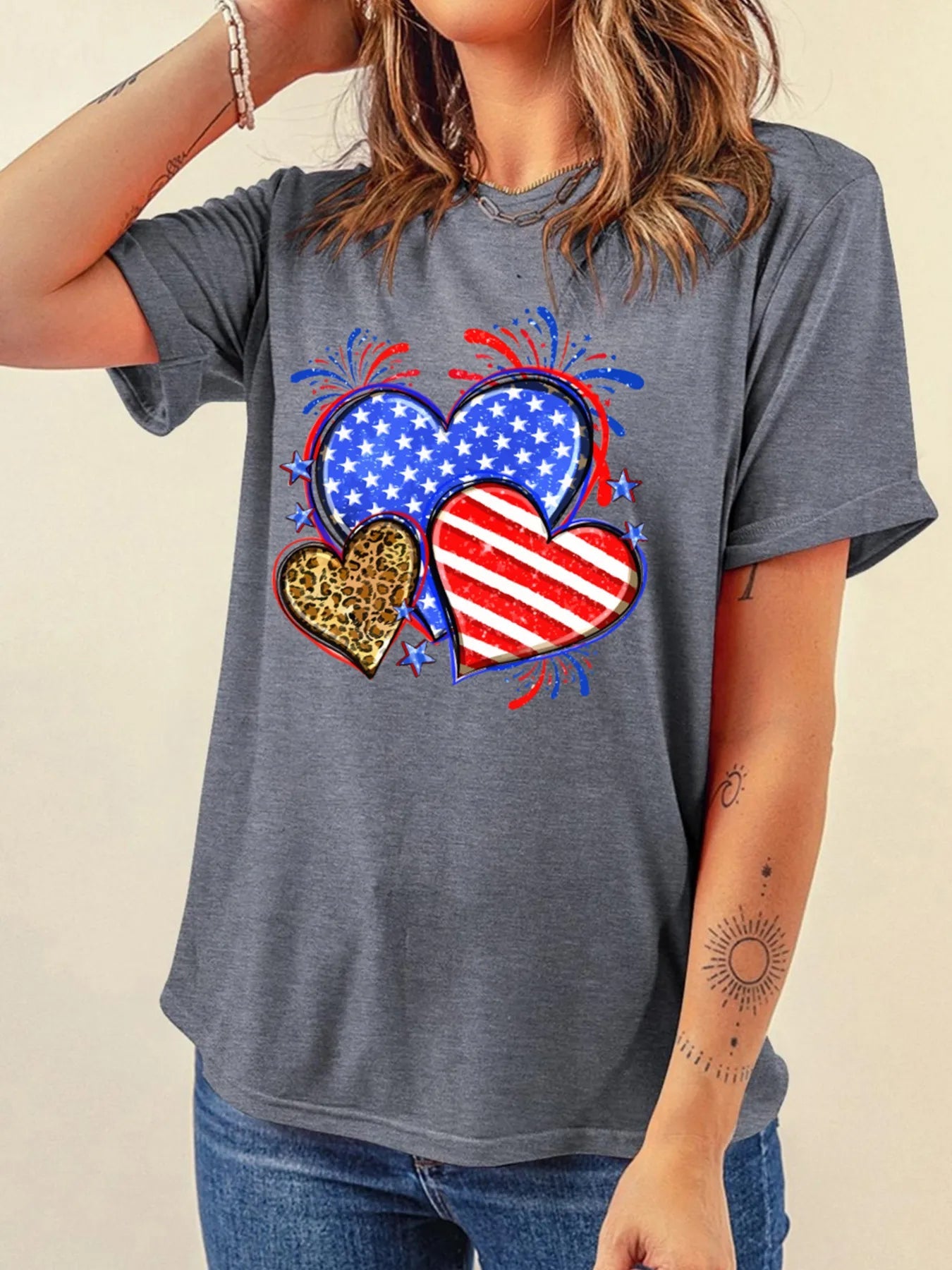 American Heart Graphic Round Neck T Shirt - Lookzlike