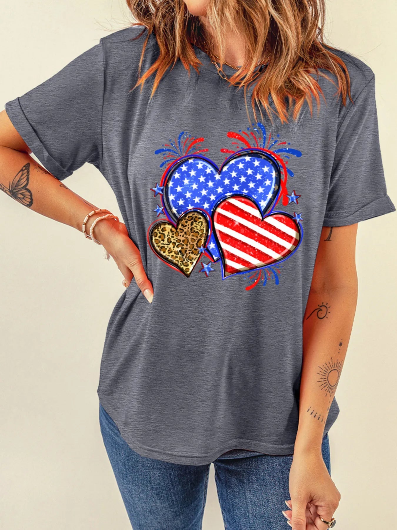 American Heart Graphic Round Neck T Shirt - Lookzlike