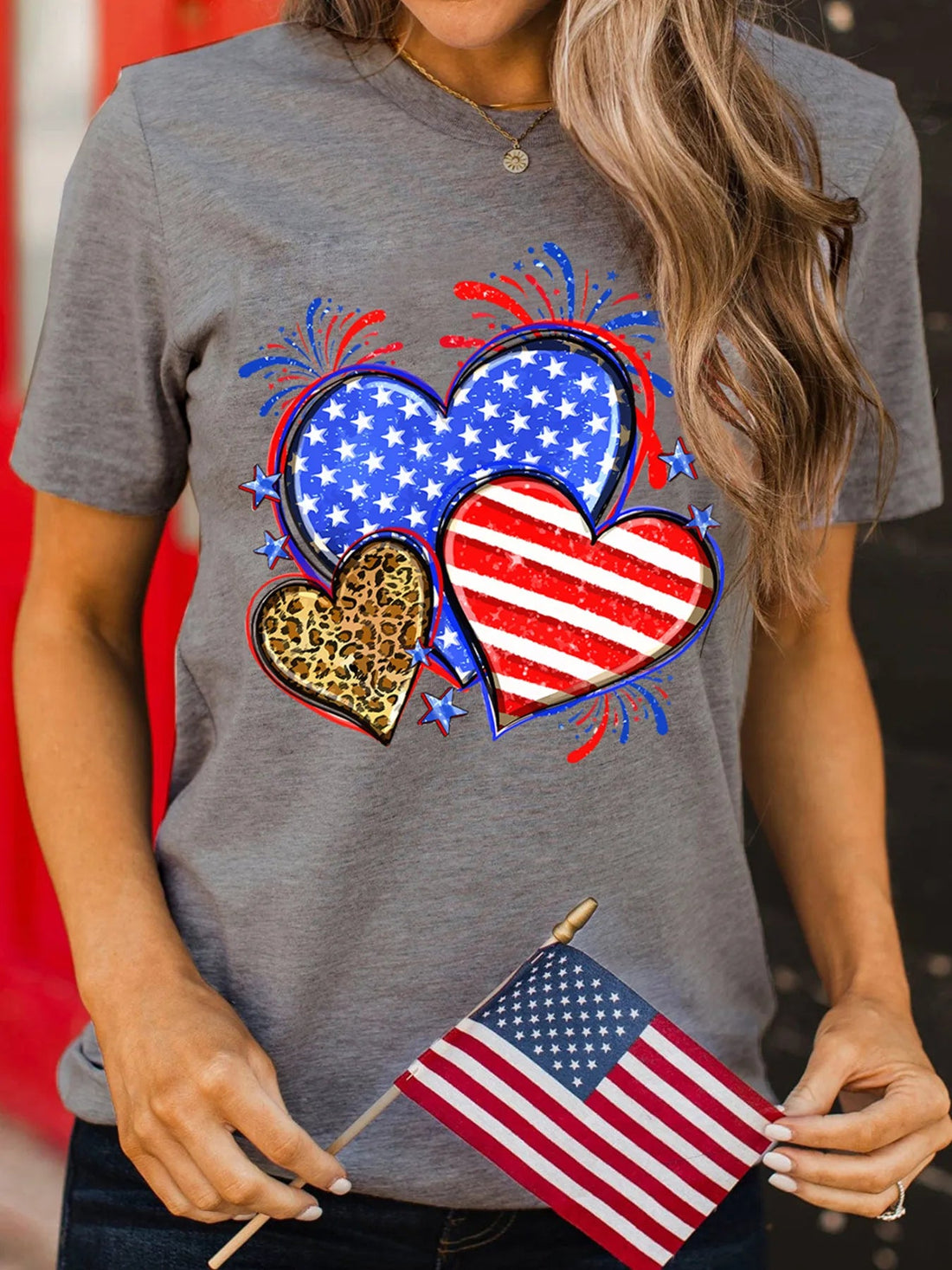 American Heart Graphic Round Neck T Shirt - Lookzlike