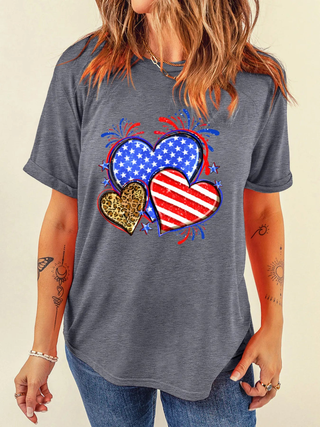American Heart Graphic Round Neck T Shirt - Lookzlike