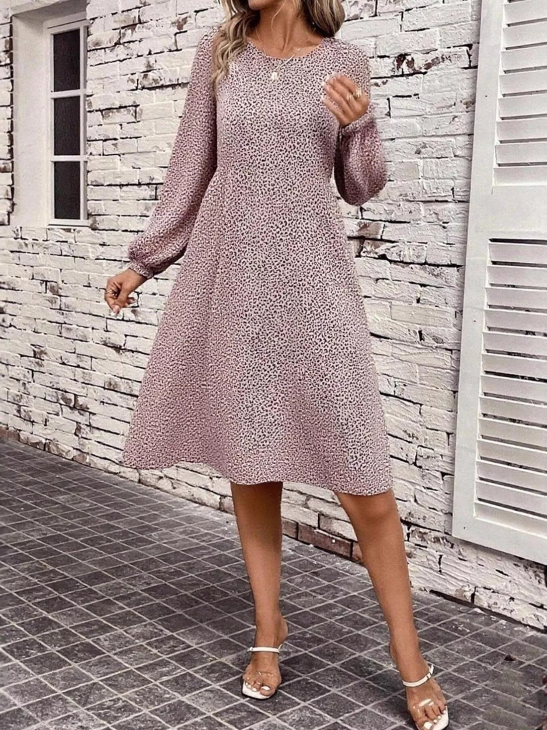 Animal Print Balloon Sleeve Dress designed for comfort and style at Lookzlike