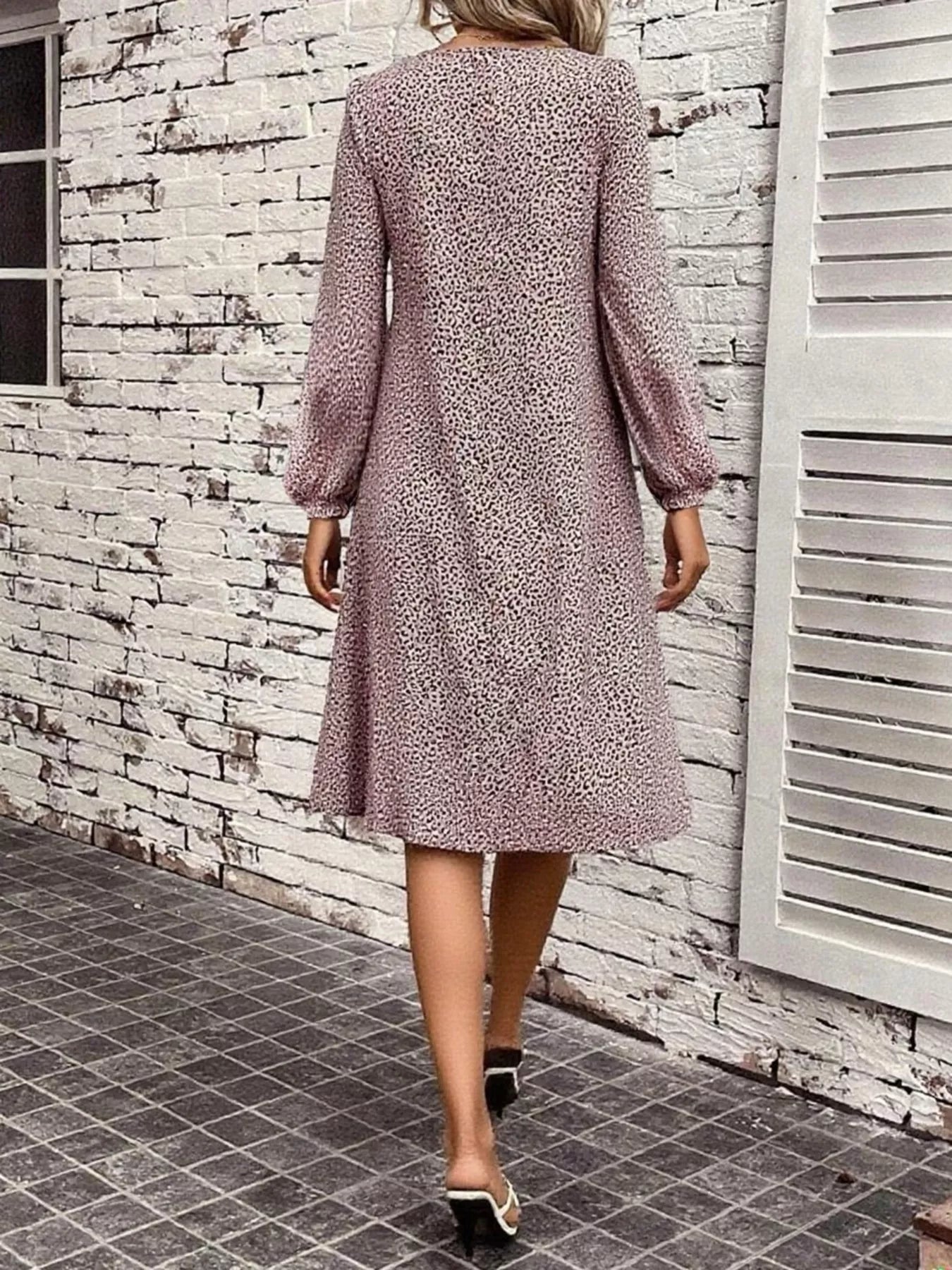 Animal Print Balloon Sleeve Dress designed for comfort and style at Lookzlike