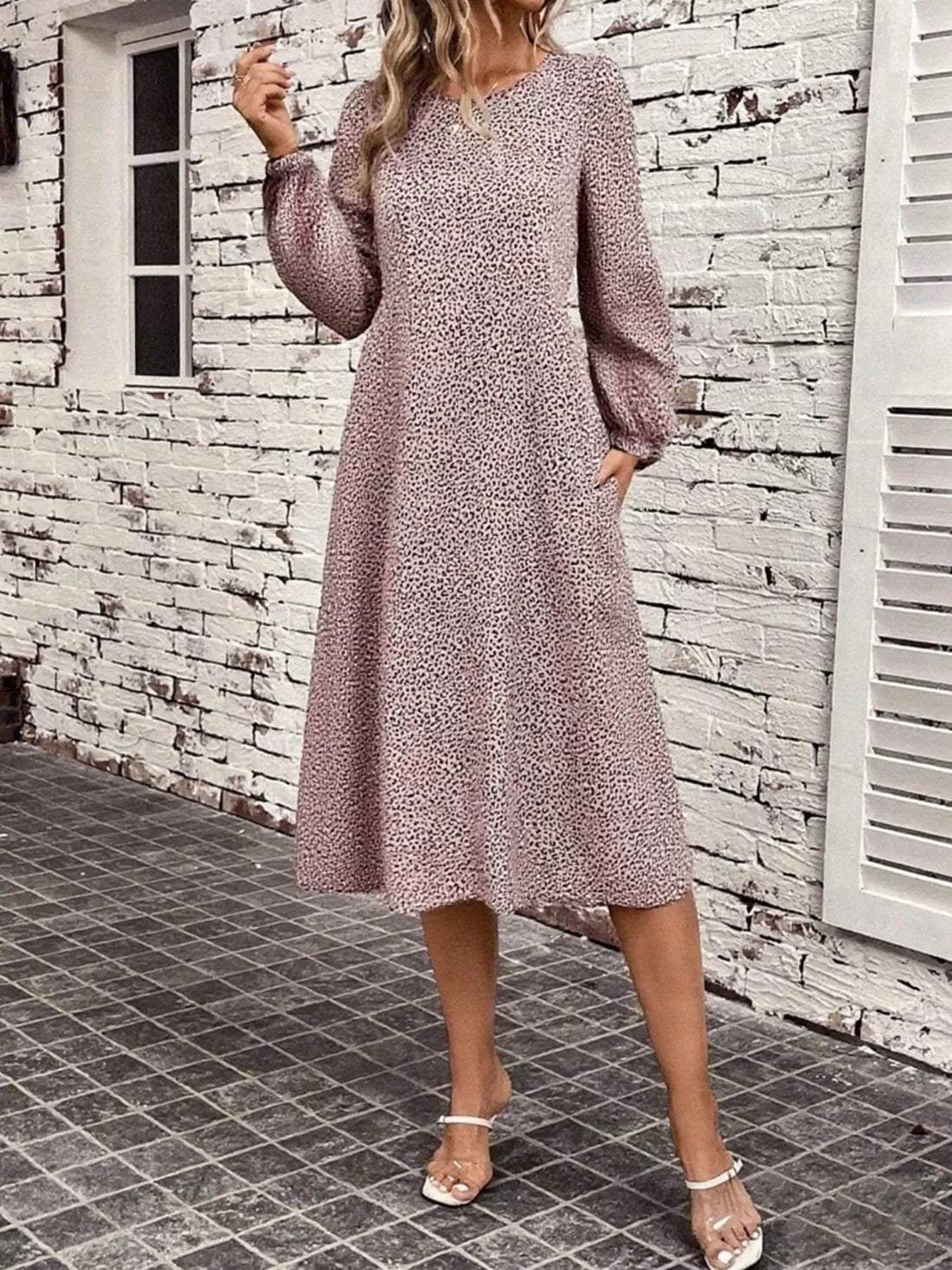 Animal Print Balloon Sleeve Dress designed for comfort and style at Lookzlike