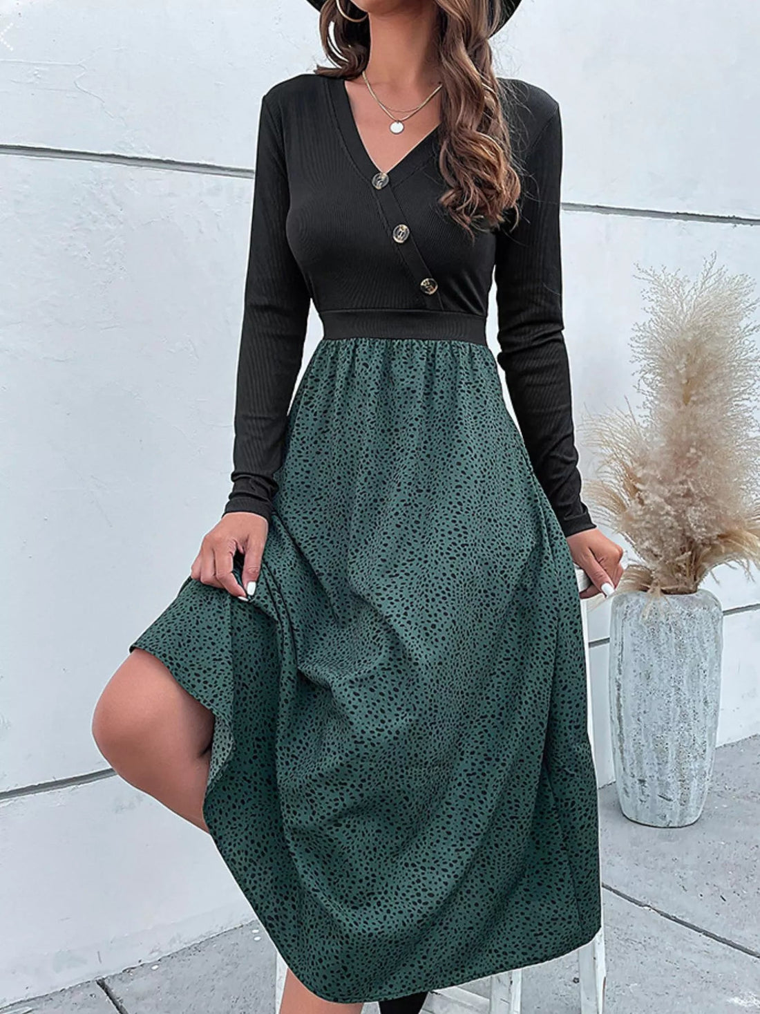 Animal Print Long Sleeve Midi Dress designed for comfort and style at Lookzlike