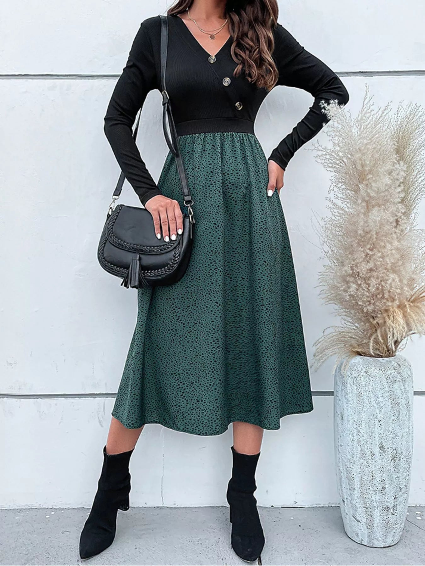 Animal Print Long Sleeve Midi Dress designed for comfort and style at Lookzlike