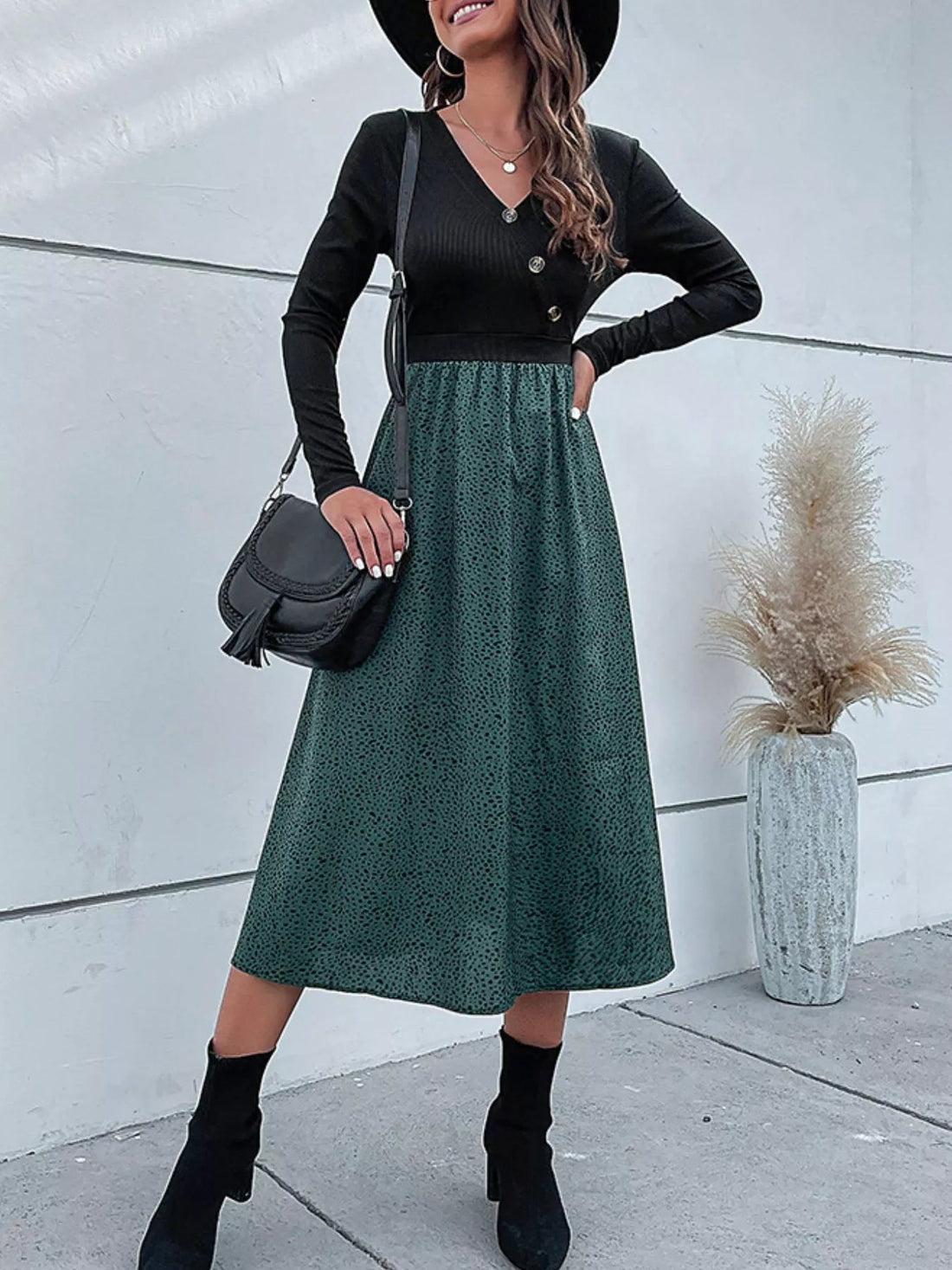 Animal Print Long Sleeve Midi Dress designed for comfort and style at Lookzlike