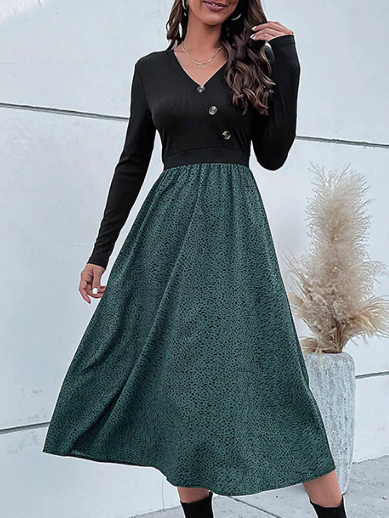 Animal Print Long Sleeve Midi Dress designed for comfort and style at Lookzlike