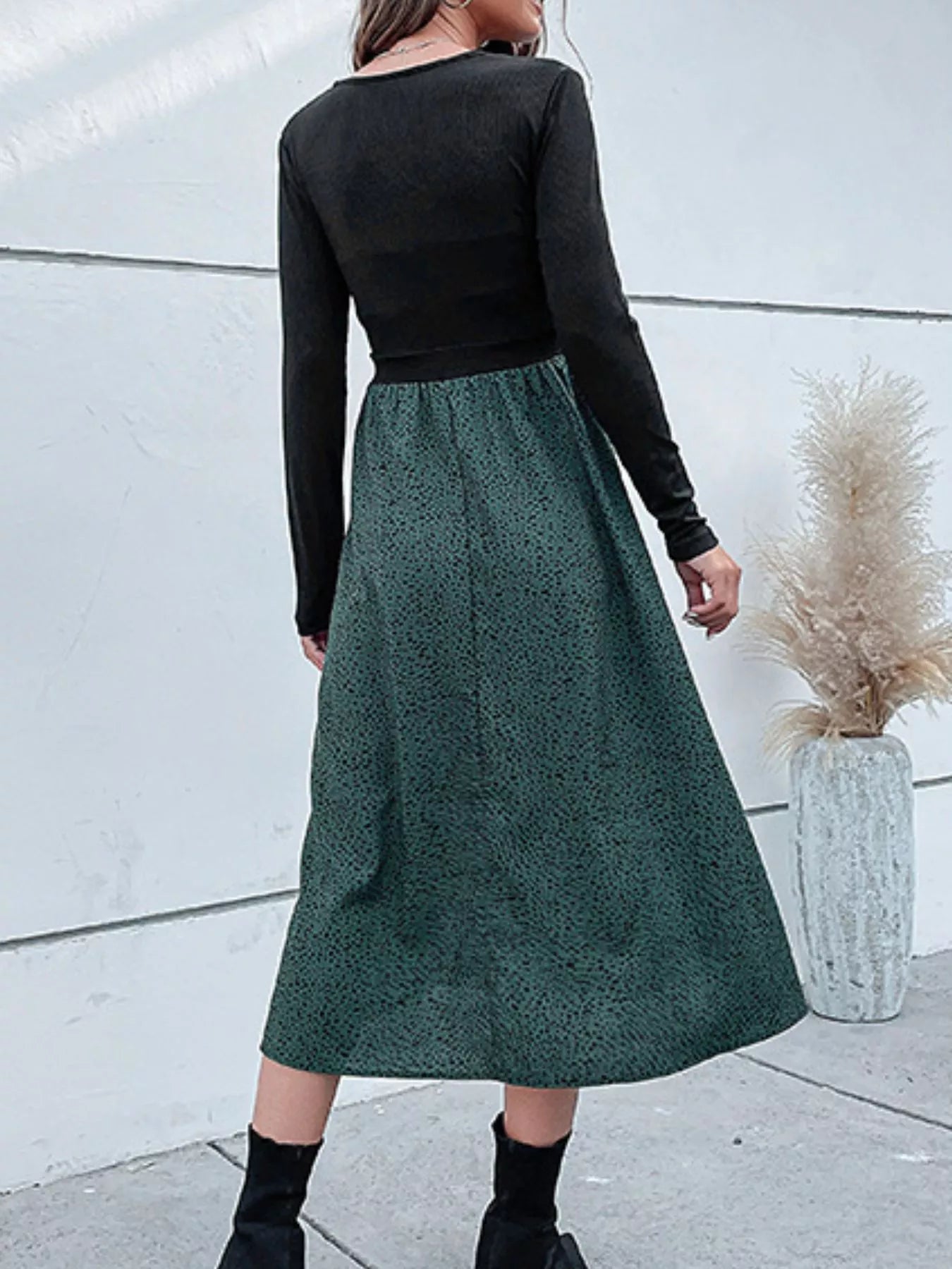 Animal Print Long Sleeve Midi Dress designed for comfort and style at Lookzlike