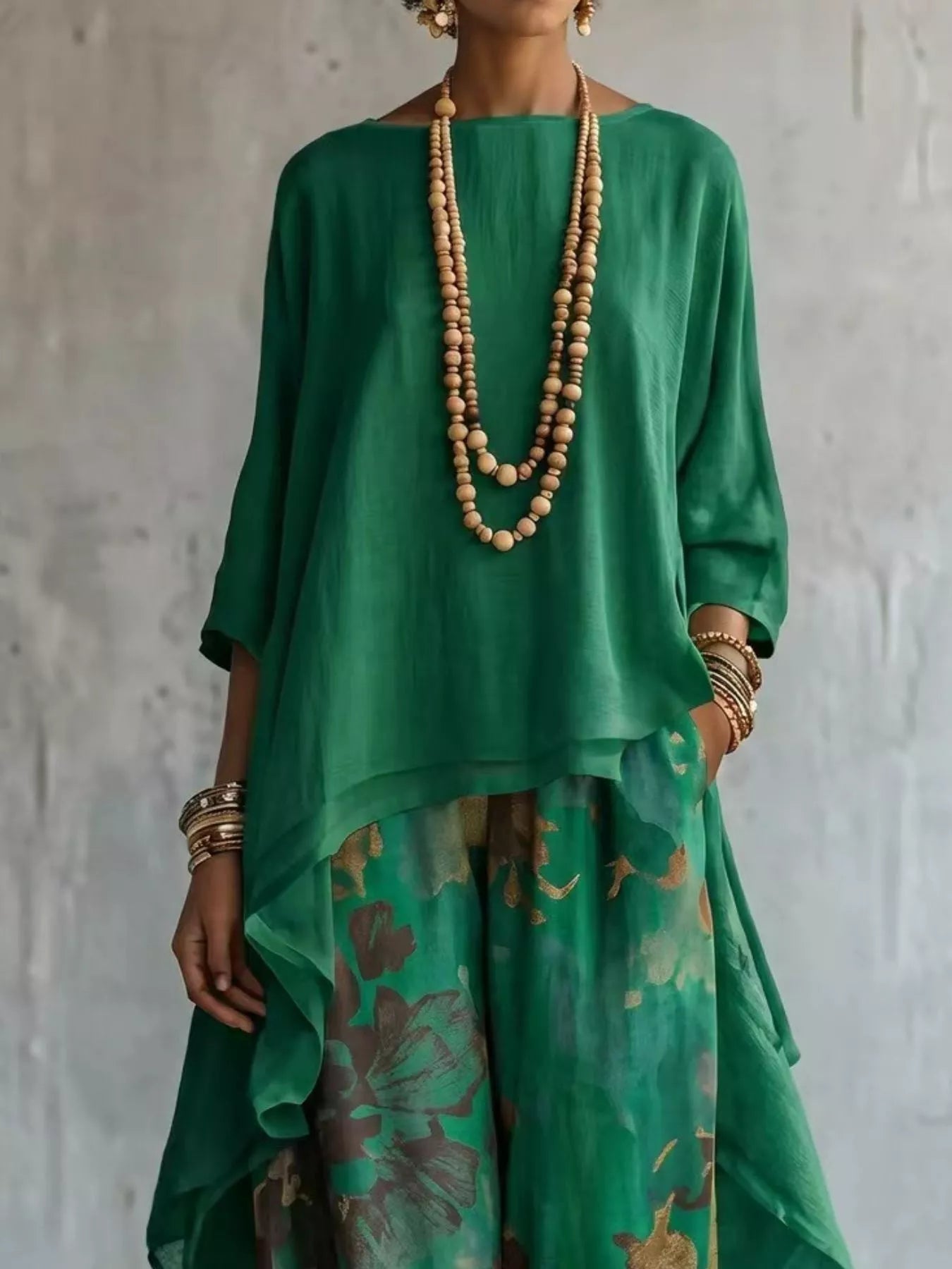Asymmetrical Hem Top and Floral Pants Set designed for comfort and style at Lookzlike