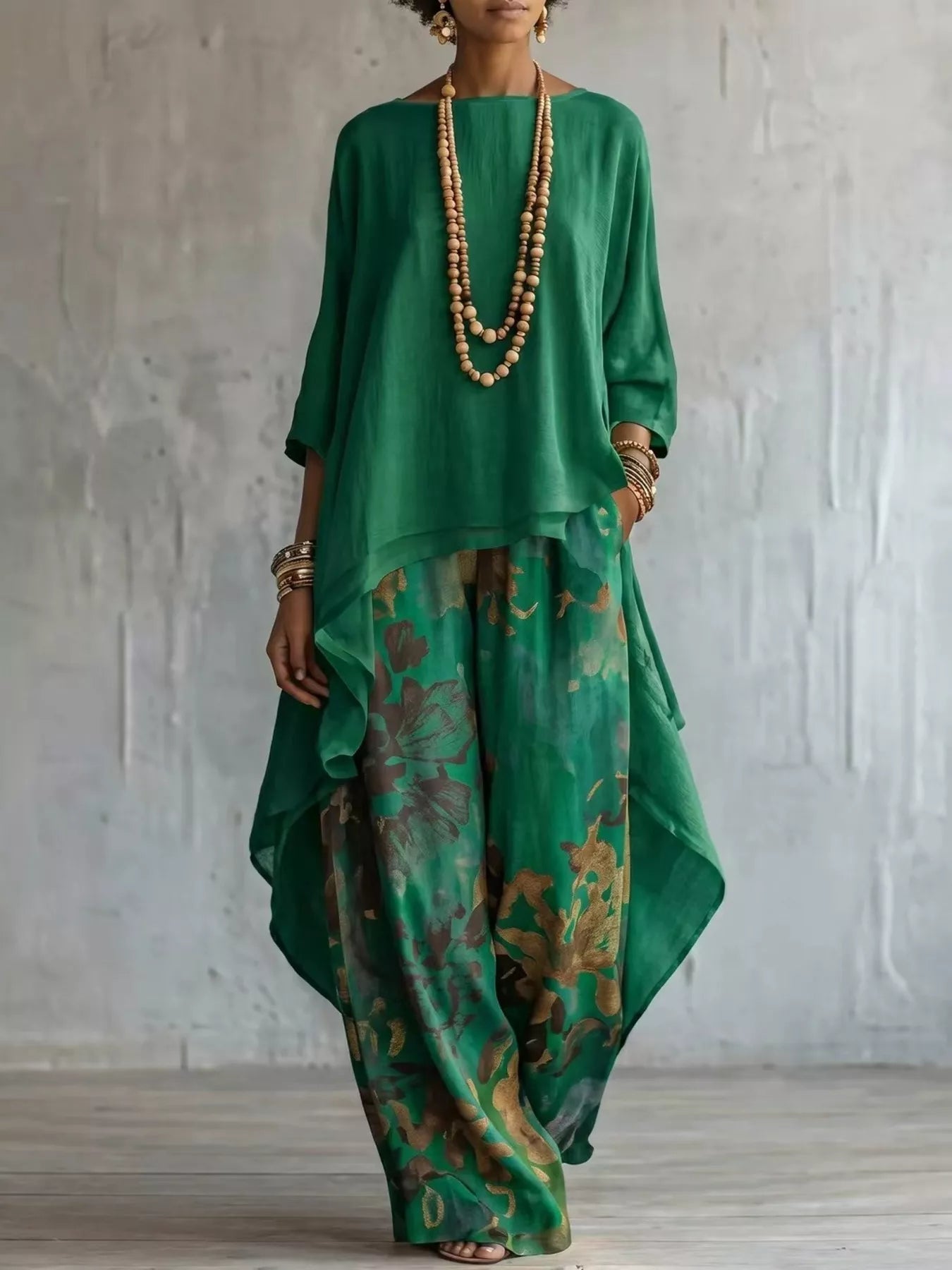 Asymmetrical Hem Top and Floral Pants Set designed for comfort and style at Lookzlike