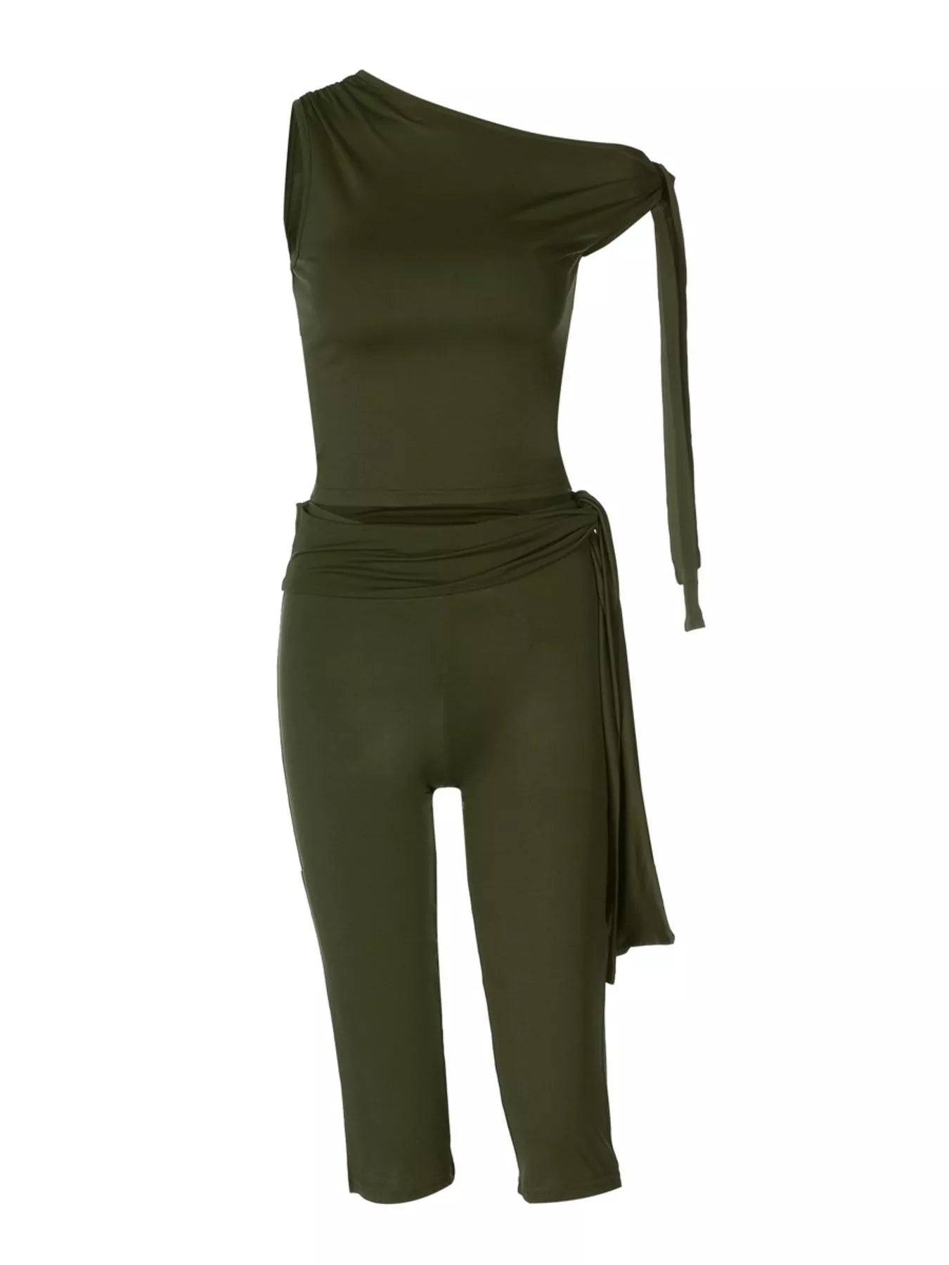 Asymmetrical One-Shoulder Top and Capris Set designed for comfort and style at Lookzlike