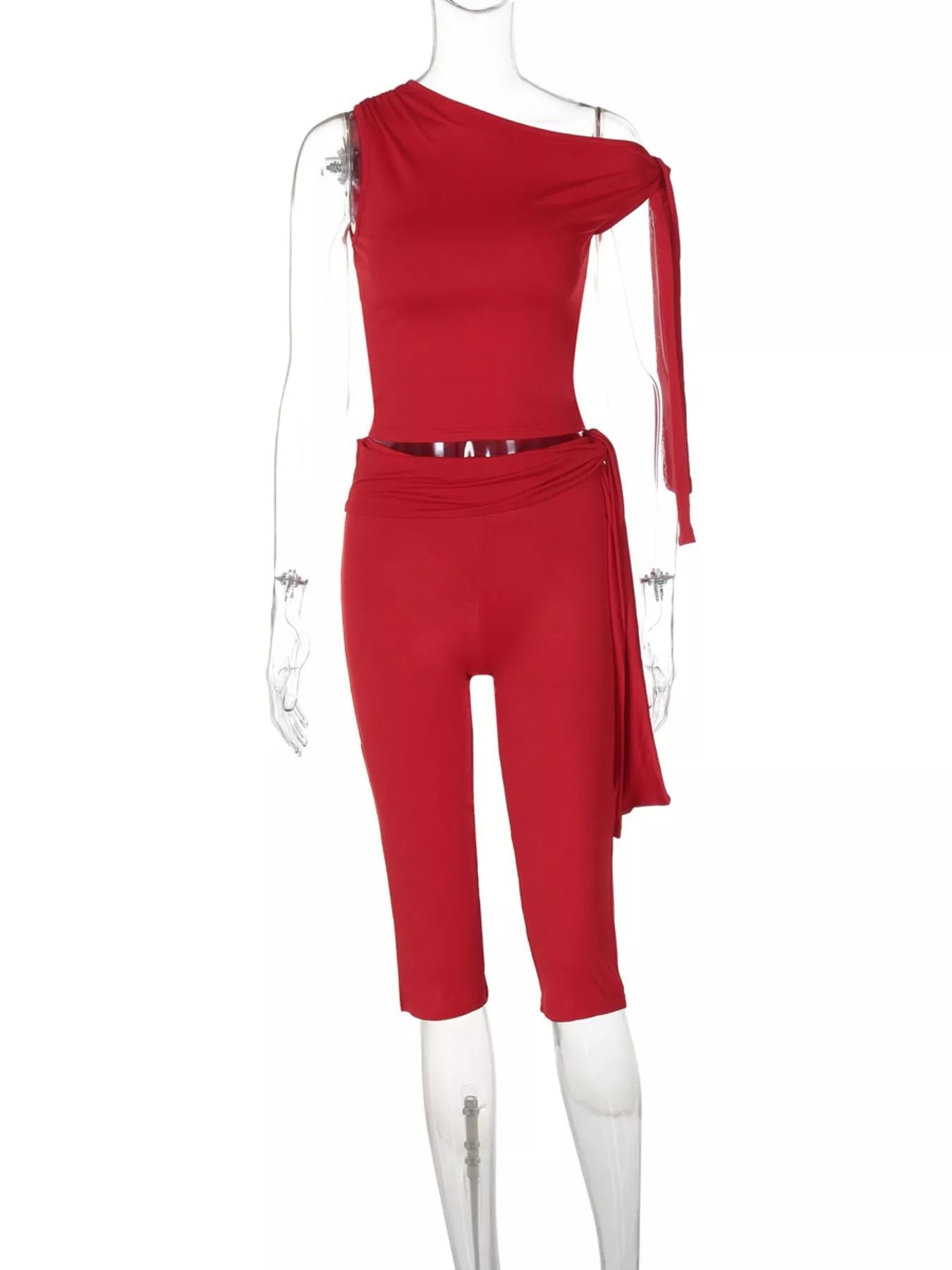 Asymmetrical One-Shoulder Top and Capris Set designed for comfort and style at Lookzlike