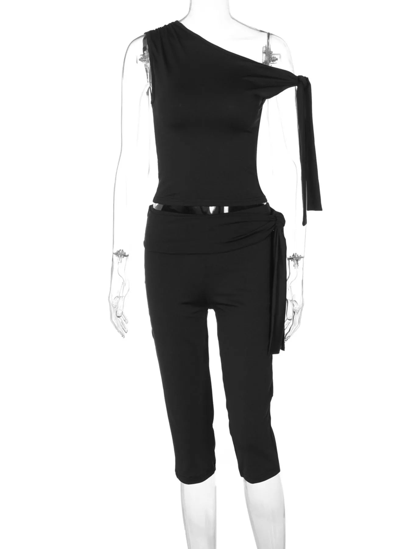 Asymmetrical One-Shoulder Top and Capris Set designed for comfort and style at Lookzlike
