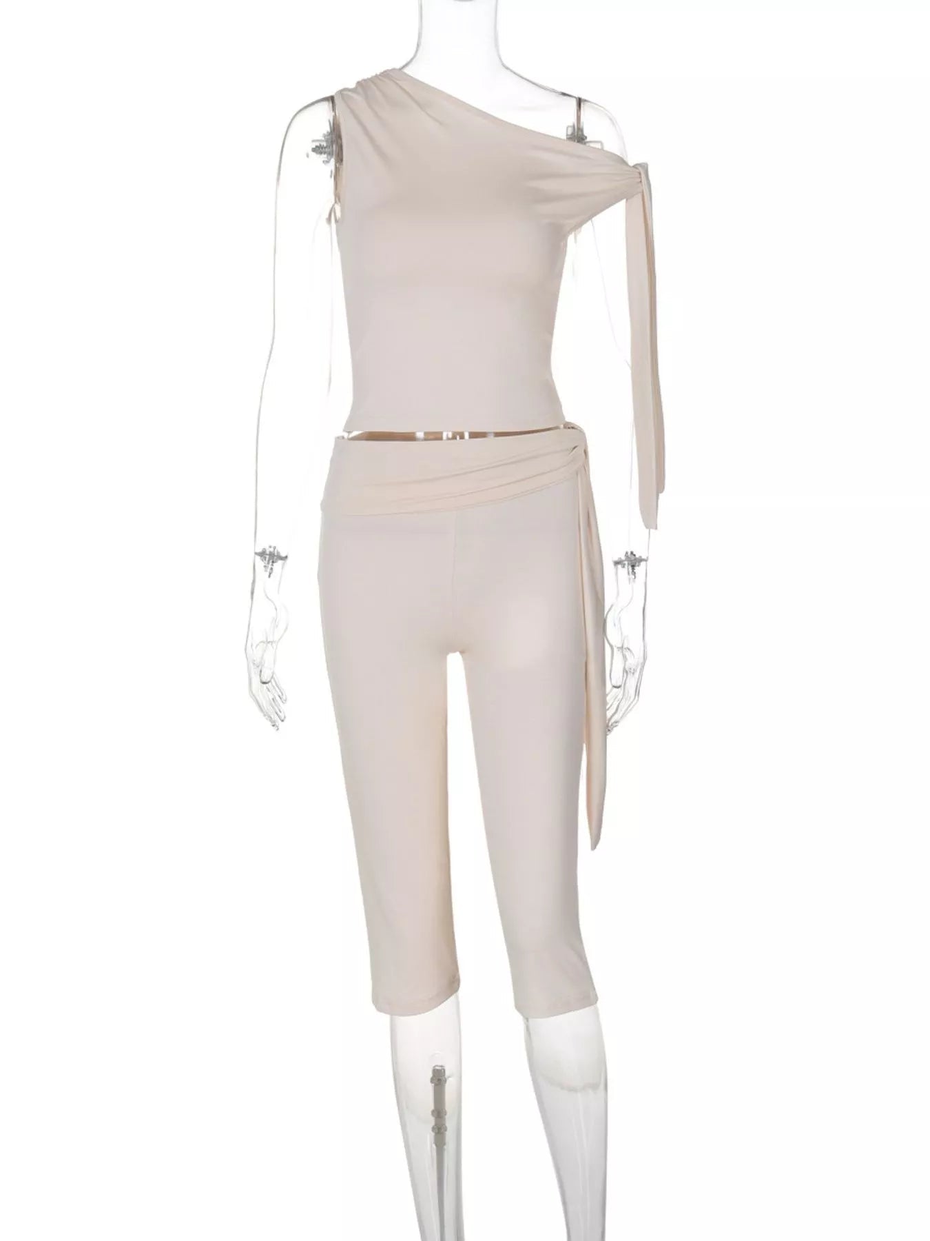 Asymmetrical One-Shoulder Top and Capris Set designed for comfort and style at Lookzlike