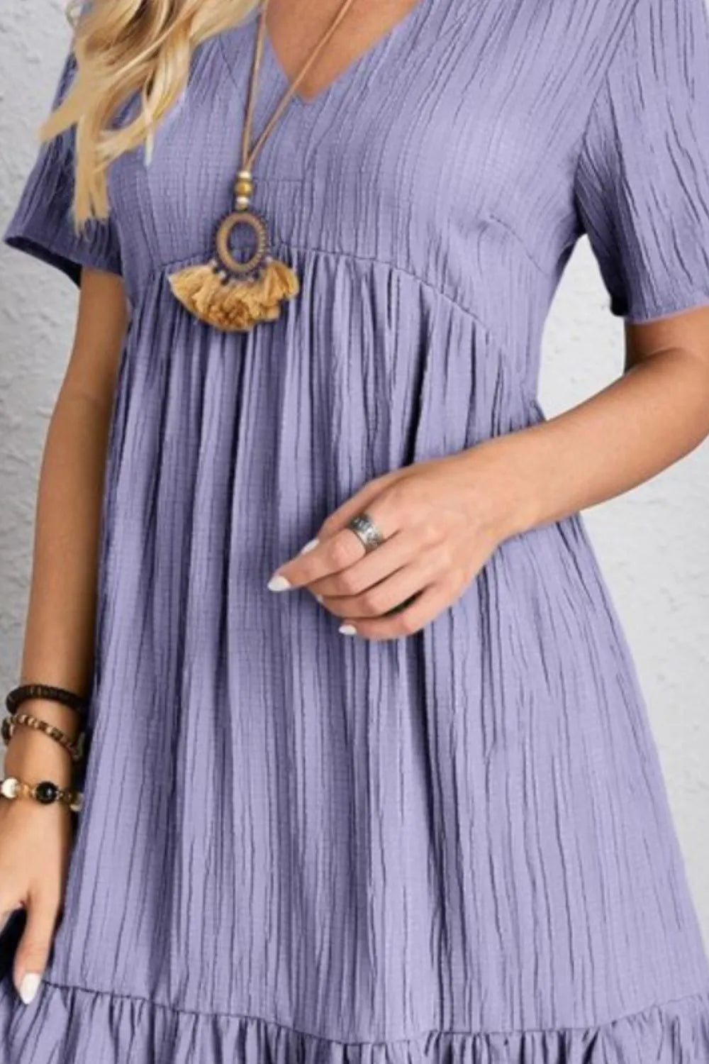 Full Size V-Neck Short Sleeve Dress - Lookzlike