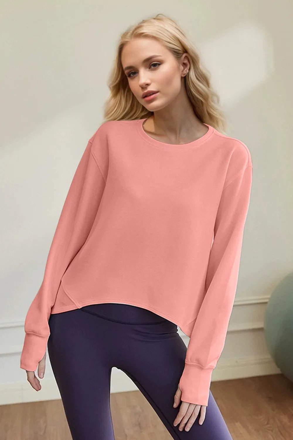 Basic Bae Air Scuba Round Neck Long Sleeve Sweatshirt designed for comfort and style at Lookzlike