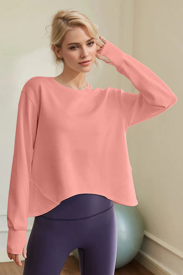 Basic Bae Air Scuba Round Neck Long Sleeve Sweatshirt designed for comfort and style at Lookzlike