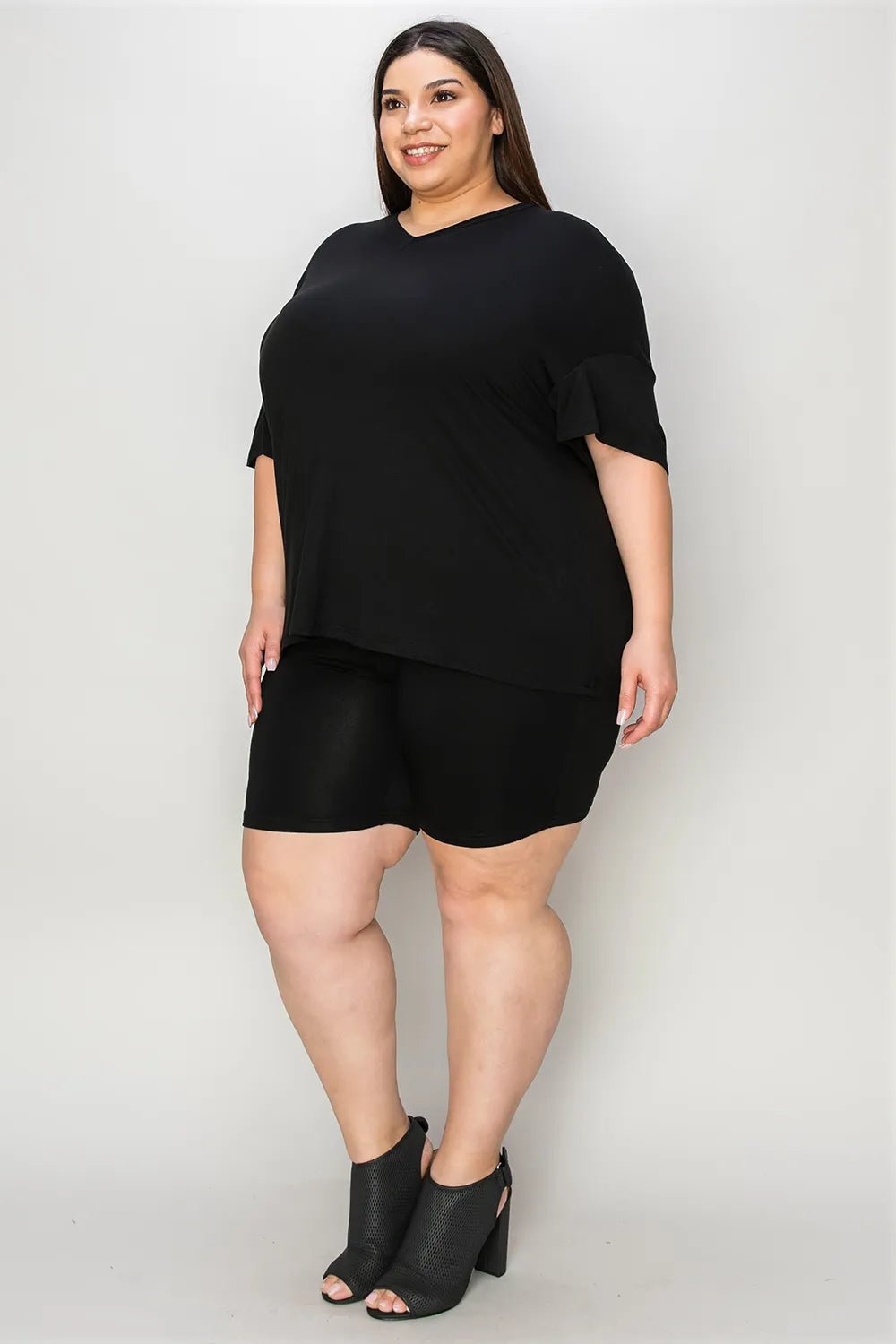 Basic Bae Bamboo Full Size V - Neck Drop Shoulder T-Shirt and Shorts Set designed for comfort and style at Lookzlike