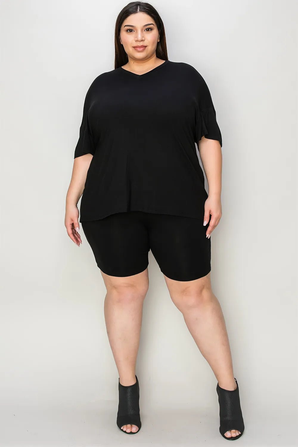 Basic Bae Bamboo Full Size V - Neck Drop Shoulder T-Shirt and Shorts Set designed for comfort and style at Lookzlike