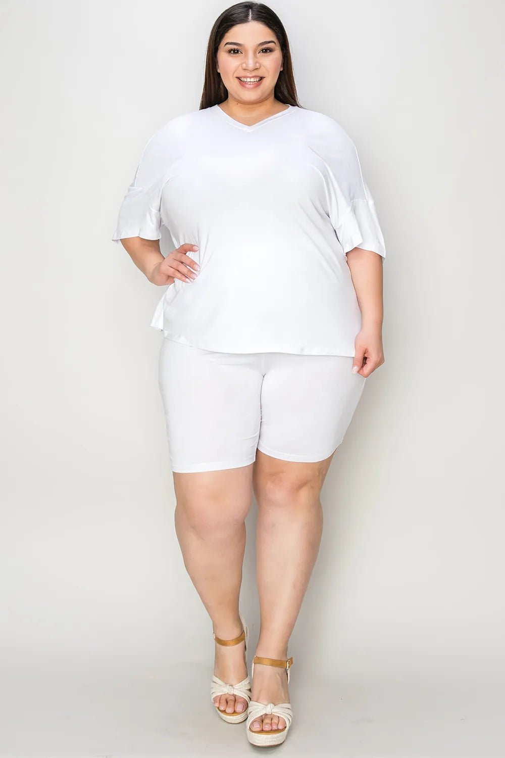 Basic Bae Bamboo Full Size V - Neck Drop Shoulder T-Shirt and Shorts Set designed for comfort and style at Lookzlike