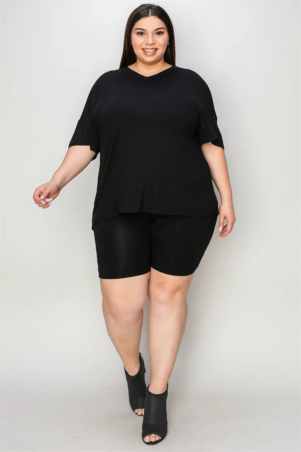 Basic Bae Bamboo Full Size V - Neck Drop Shoulder T-Shirt and Shorts Set designed for comfort and style at Lookzlike